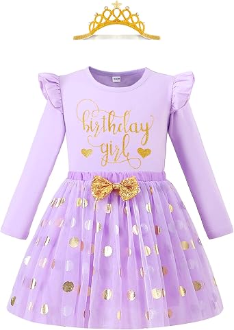 LYSMuch Toddler Girls Long-Sleeve Birthday Outfits Shirt | 2T-10Y Mesh Tutu Skirt Set cake party