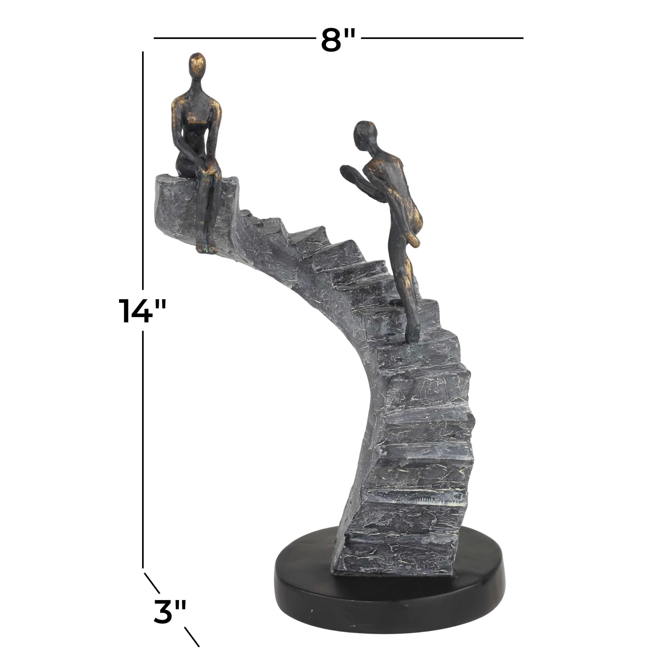 Deco 79 Polystone Dekofigur Menschen, Heimdekoration, Statue mit Treppe, Akzentfigur, 20,3 x 7,6 x 35,6 cm, Schwarz Küche, Haushalt & Wohnen