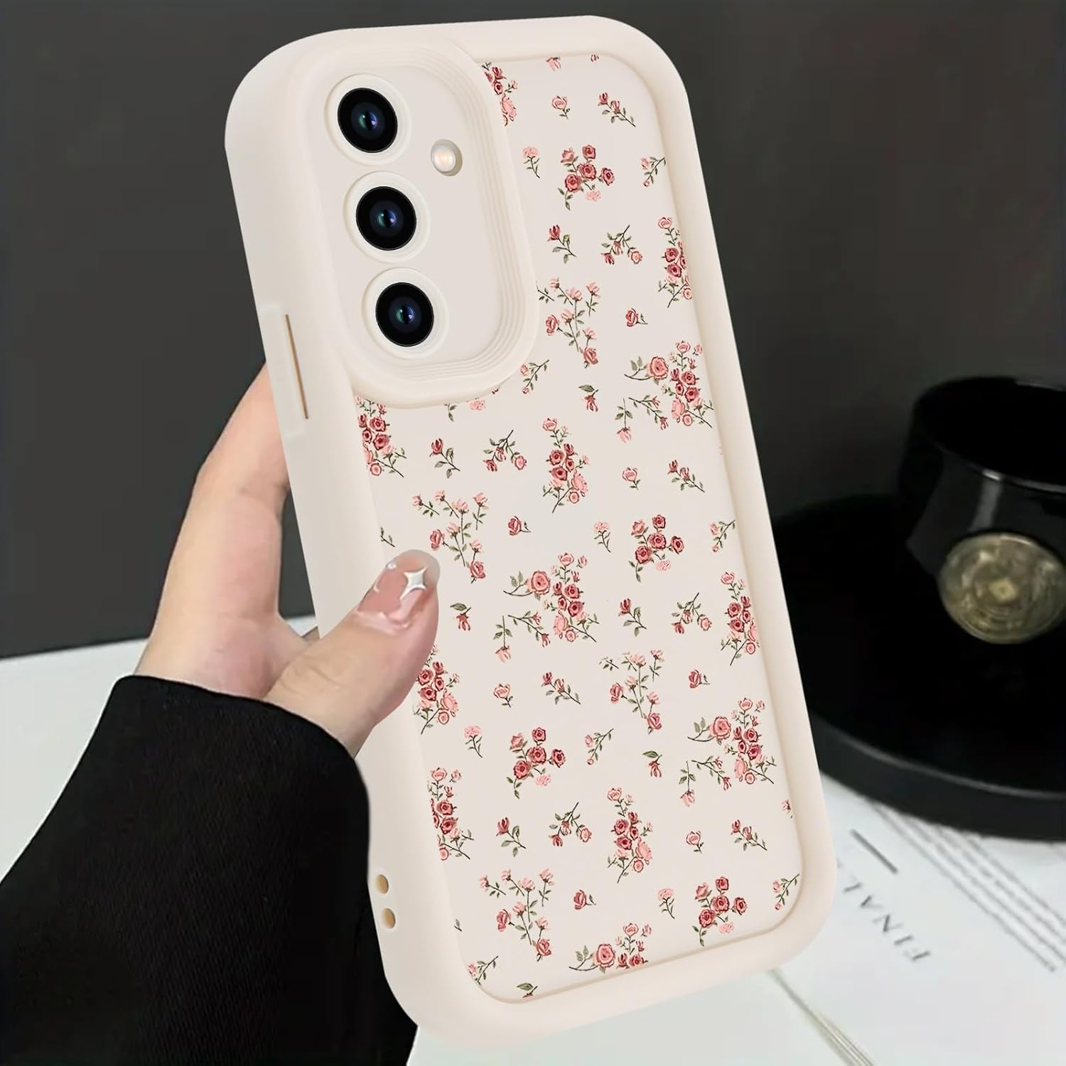 2 Pack Flower Phone Case for Samsung Galaxy S25 5G,Cute Floral Print Cases Unique Plant Design Pattern for Women Girls Teens,Soft TPU Shockproof Protective Cover for Samsung S25,Beige Black - Image 5