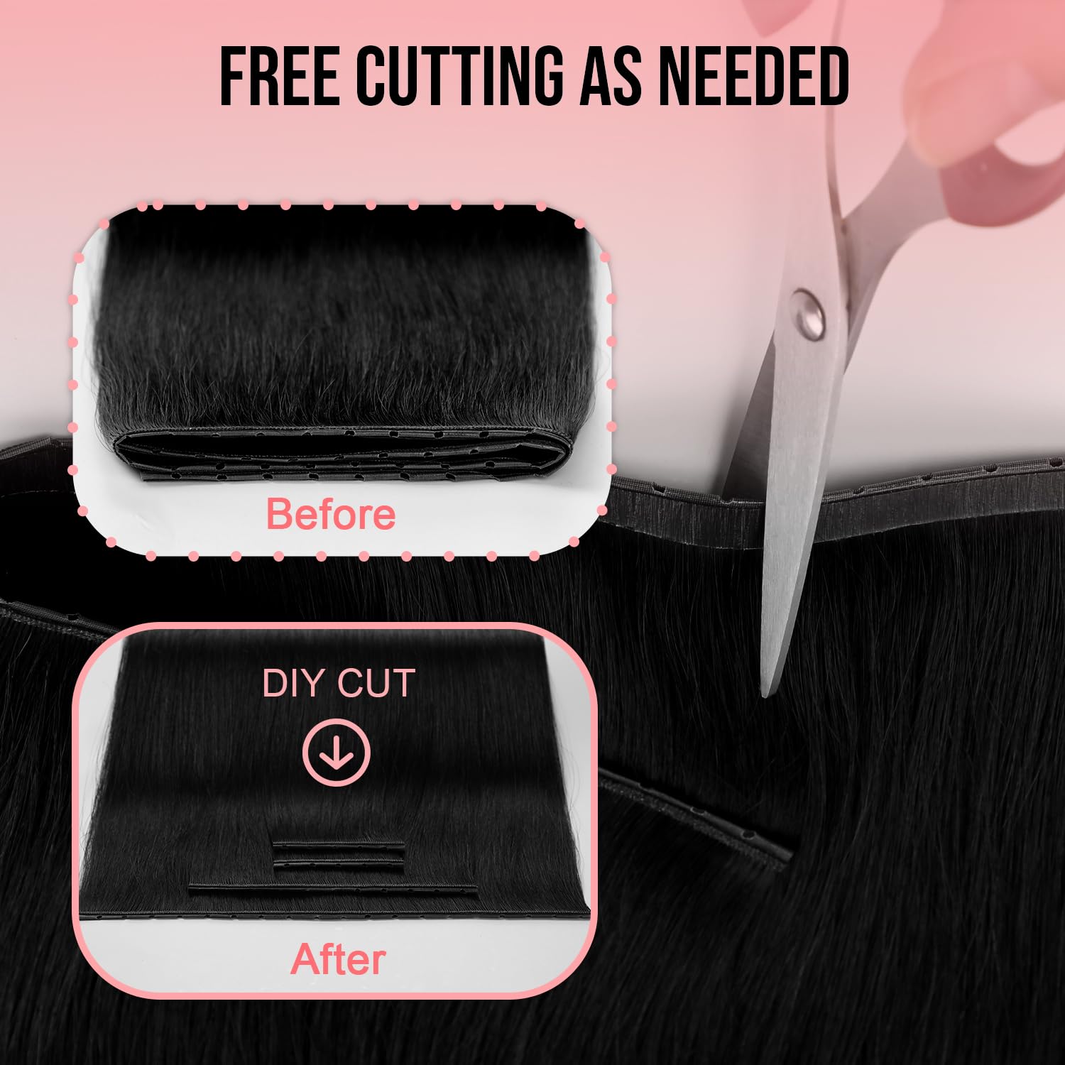 SUYYA Butterfly Weft Hair Extensions Human Hair Glueless OVO Pu Hole Genius Hand Tied Invisible DIY Double Weft Hair Extensions Straight 2PCS 18 inches Color #1 Jet Black