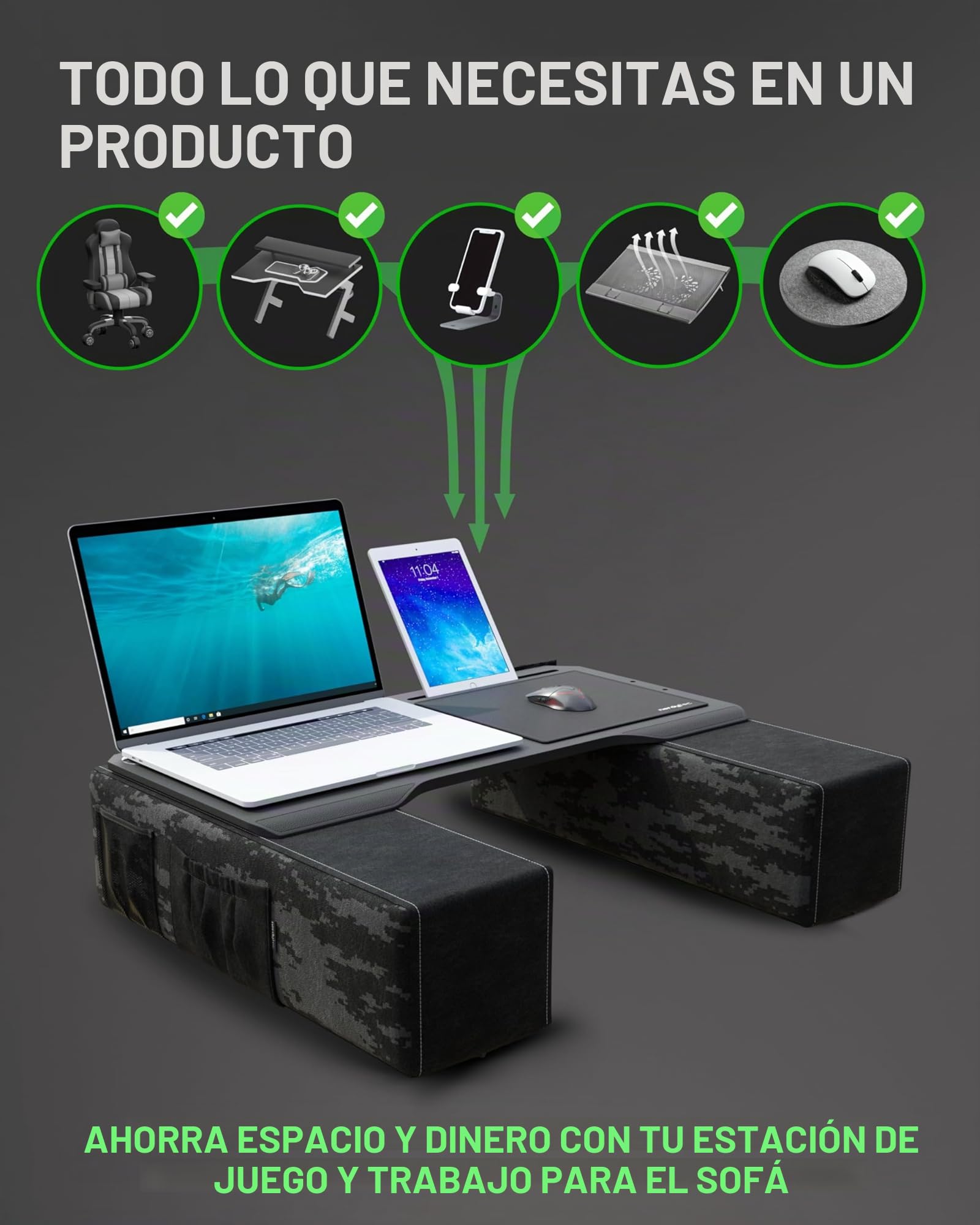 Couchmaster® CYBOT - Mesa ergonómica para portátiles/periféricos inalambricos. Uso en sofá/Cama
