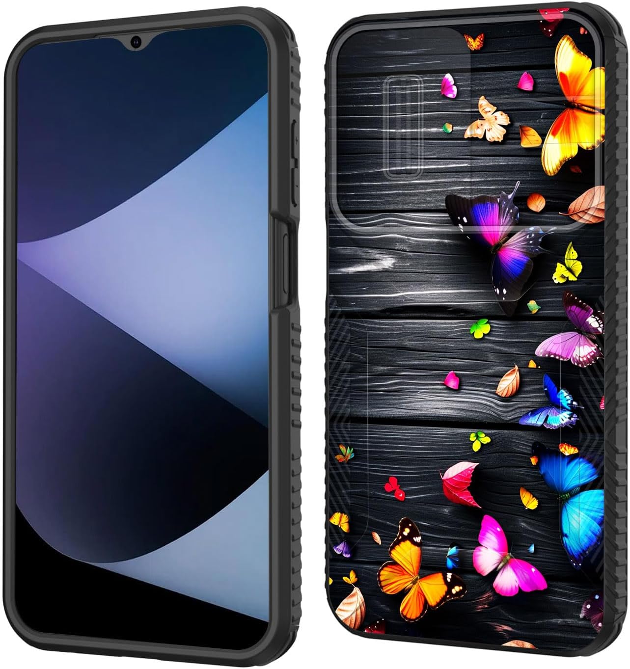 for Galaxy A15 5G Case Built in Slide Camera Lens Cover,Heavy Duty Shockproof Protection Dual Layer Case for Samsung Galaxy A15 5G 6.5 inch 2024,Colorful Butterflies on Wooden