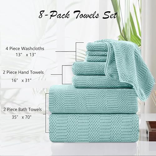 Miniatura 7 de Juego de 8 toallas de baño color turquesa de gran tamaño, 2 toallas de baño extragrandes, 2 toallas de mano, 4 toallas pequeñas, 600GSM, suaves,