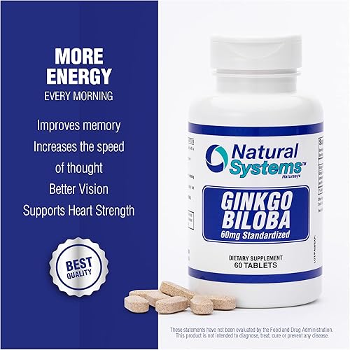 Miniatura 8 de Natural Systems 60 mg de Ginkgo Biloba 60 mg - Suplemento cerebral en polvo de Gingko Biloba - Suplementos de concentración de ginkgo biloba -