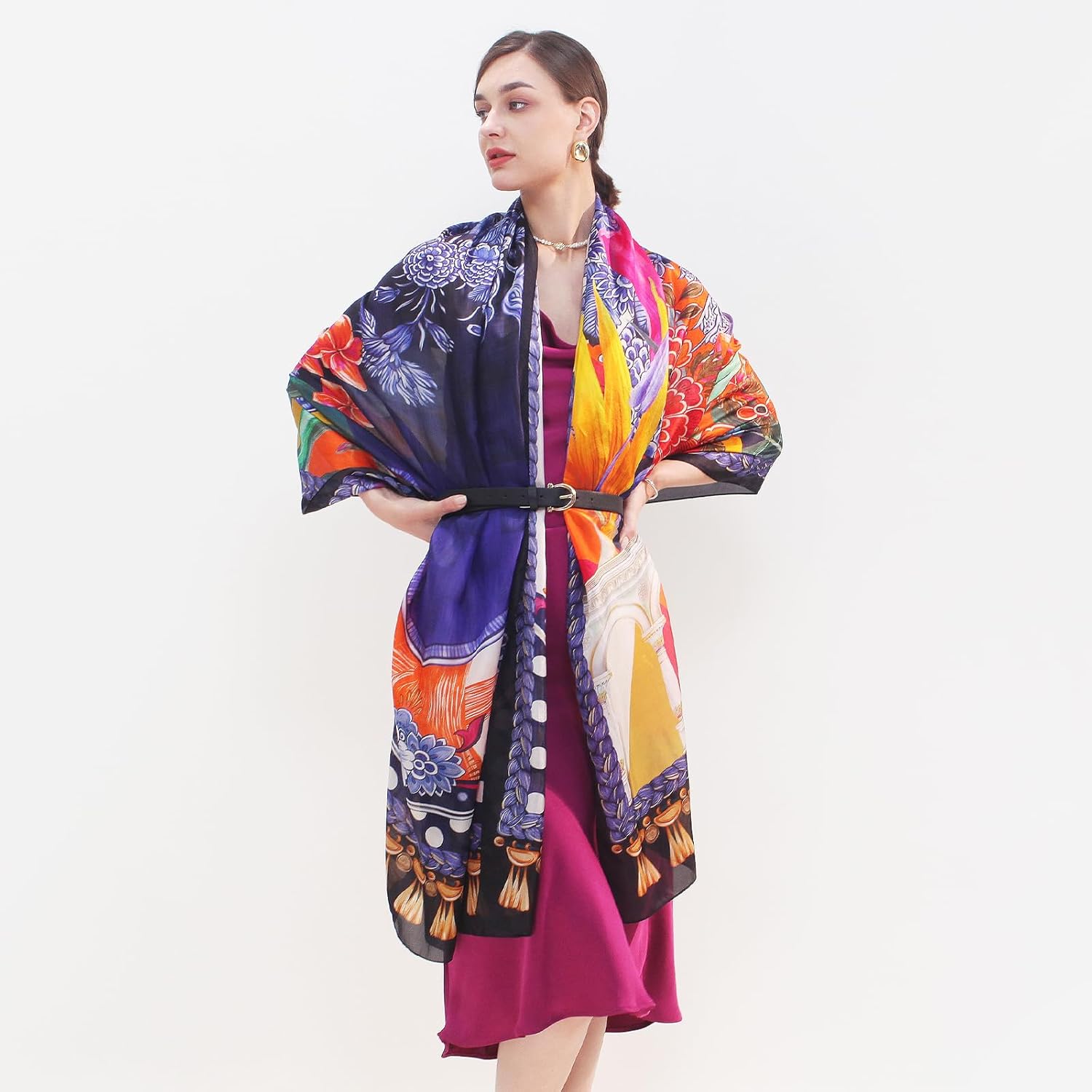 DANA XU Women's 100% Mulberry Silk Pashmina Shawl and Wraps Extra Large Floral Scarf for Evening Dresses, Soft Oversized - Image 7