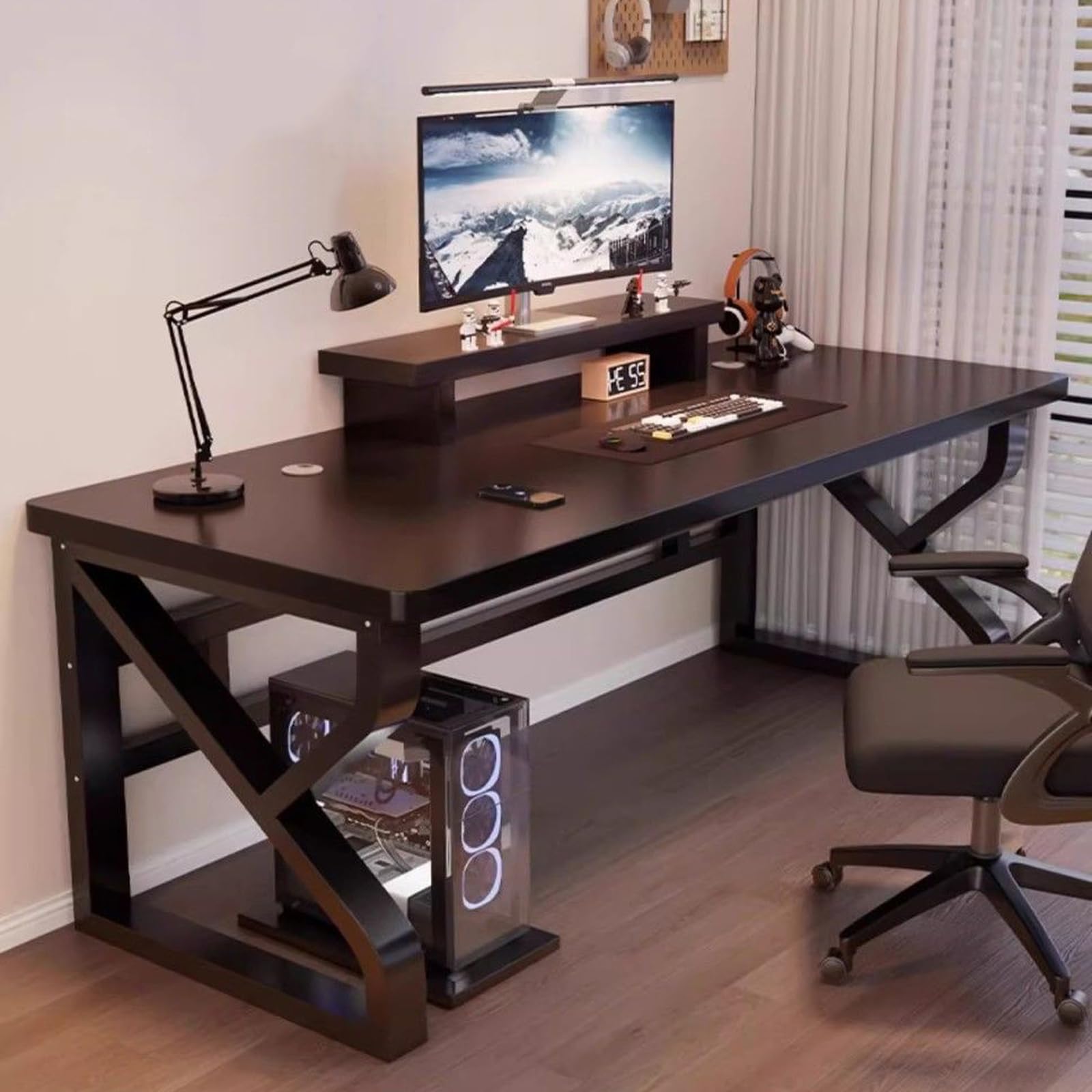 Sdcgb D Minimalist Soli Woo Computer Esk With Monitor Stan, Industrial Wooden Pc Gaming Workstation Computer Esk Rustic Real Woo Desk For Home Office(39 Inch, )