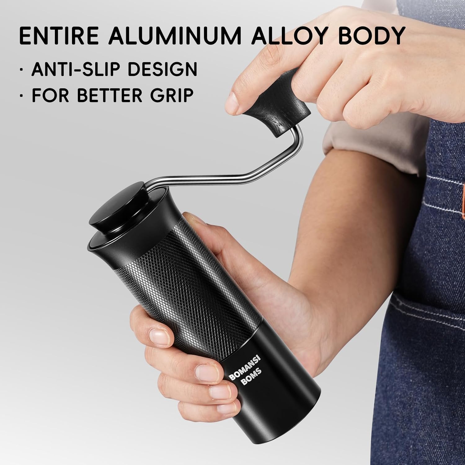 Manual Hand Coffee Grinder for French Press, Drip, Espresso with Assembly Consistency Stainless Steel Conical Burr Mill, BOMANSI BOMS Adjustable Grind Setting for Travel, Camping, Home