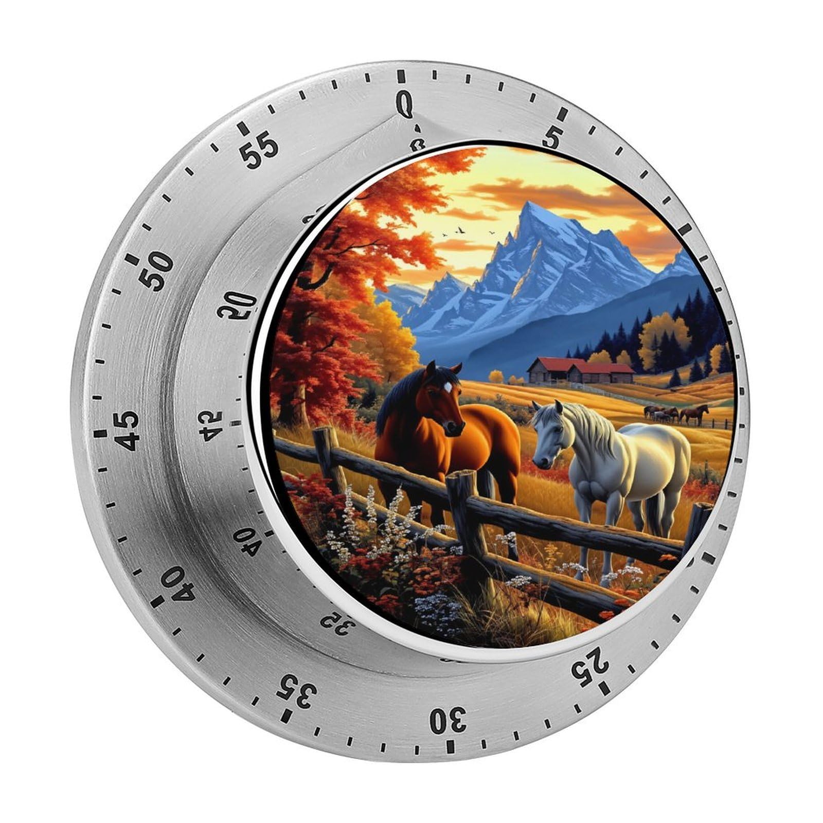 Two Horses Mountain Sunset 60 Minute Wind Up Timer,Visual Mechanical Magnetic Timer with Loud Alarm for Kitchen