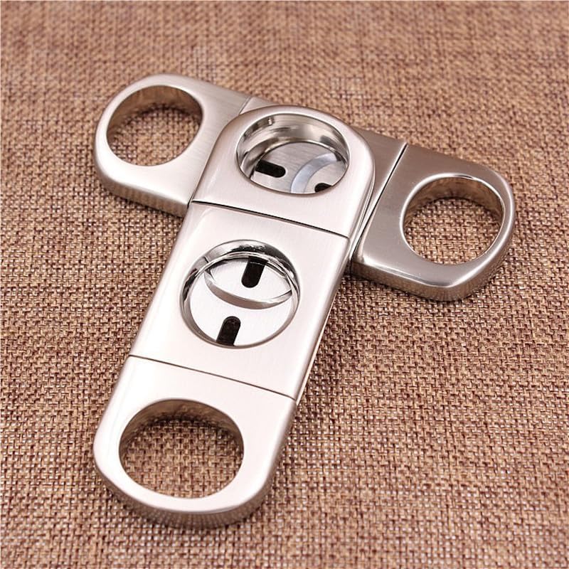 Metal Cigar Cutter Knife Double Blades Holder Guillotine Sharp Portable Gadgets Scissors Enhance Accessory Men Gift(C)