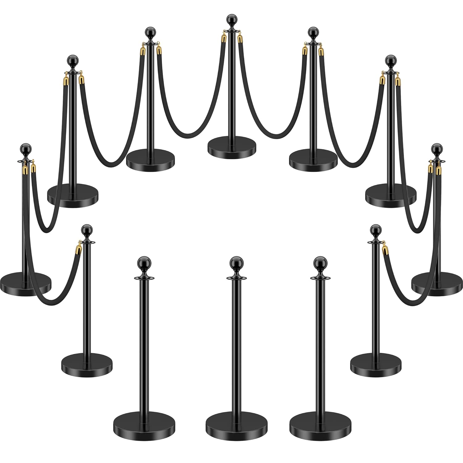 LOVMOR 12Pcs Stanchion Posts with 8pcs Black Velvet Rope