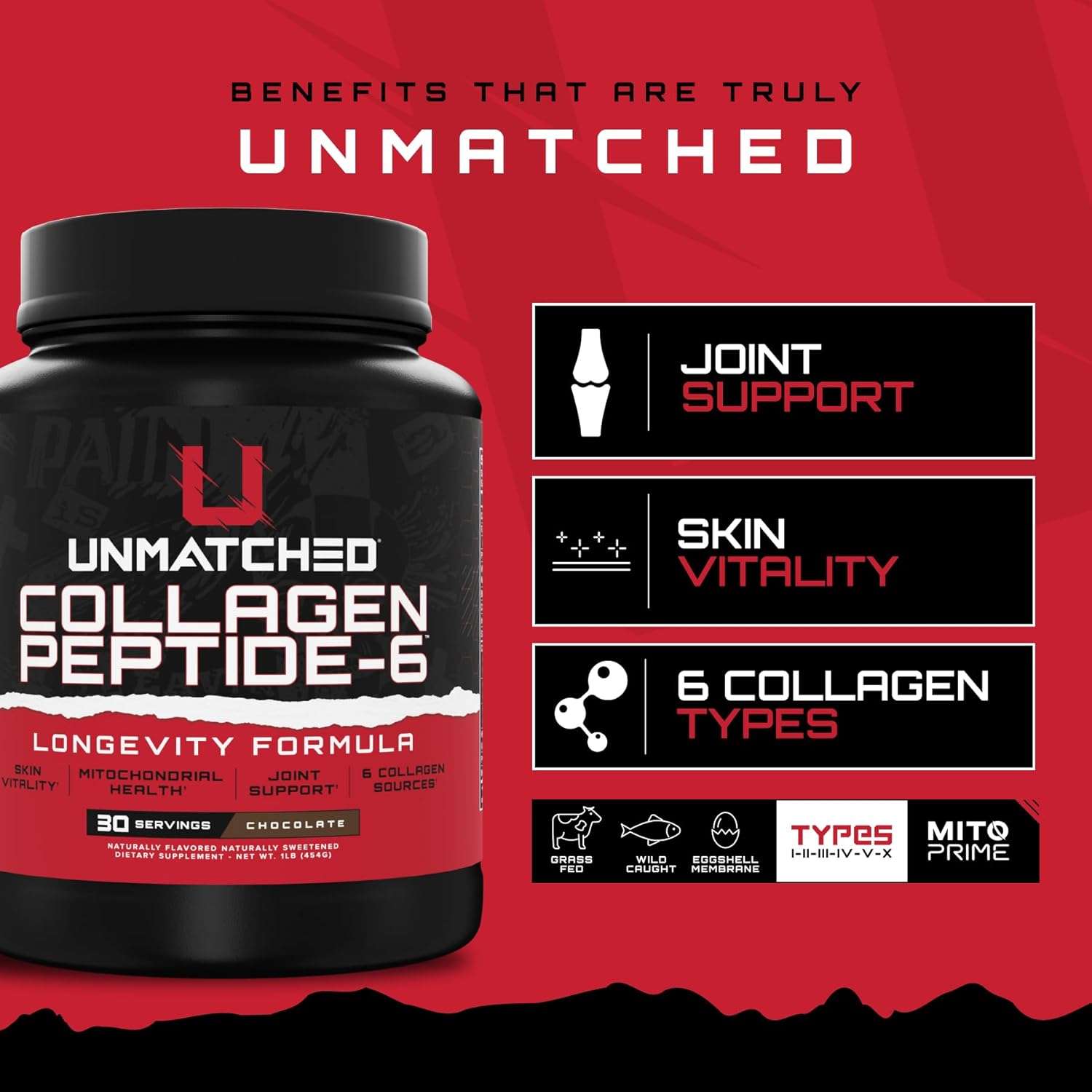 Unmatched Collagen Peptide-6 | Multi-Source Collagen Powder with Vitamin C, Biotin & Hyaluronic Acid | Supports Skin & Joint Health | 32 Servings (Vanilla Creme)