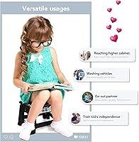 Vista 7 de Delxo Taburete plegable de 9 pulgadas en negro, taburetes plegables para niños, taburete plegable portátil con asa, taburete plegable para cocina