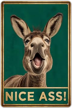 KENSILO Funny Donkey Bathroom Decor, Nice Ass Metal Tin Sign Wall Decor Farmhouse Sign for Toilet Restroom Washroom Decor Gifts 8x12 Inch