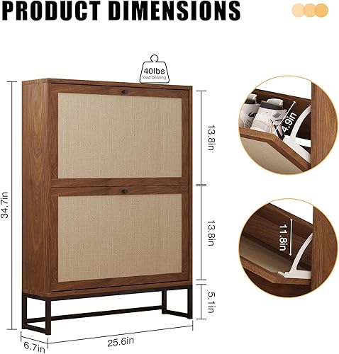 Vista 18 de Armario estrecho de almacenamiento de zapatos con 3 cajones abatibles, armario de madera para zapatos con cajón de puertas de lino, organizador