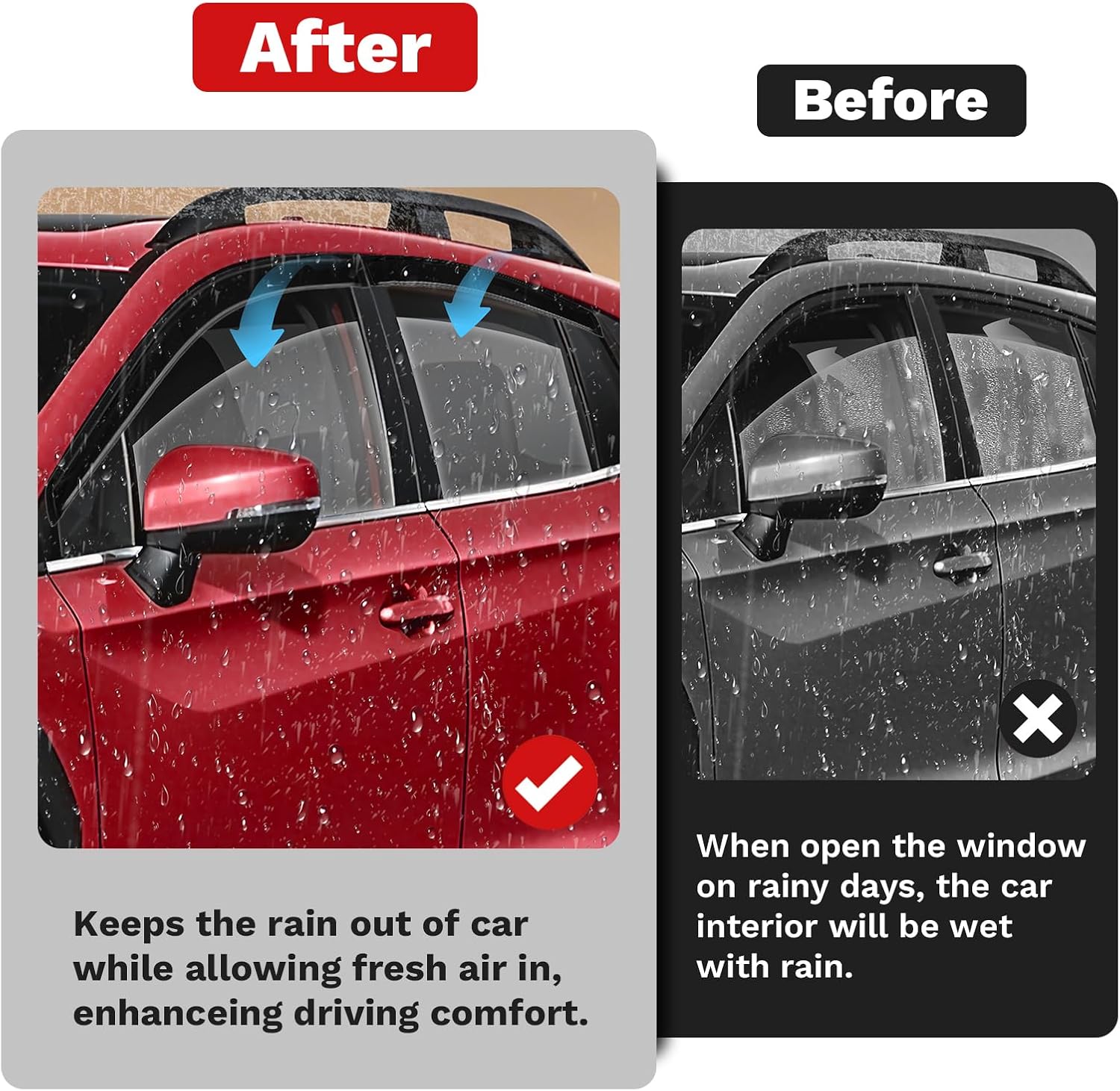 Canvcle Window Visors Rain Guards for 2018-2023 Subaru Crosstrek/2017-2023 Subaru Impreza Hatchback Accessories, Outside-Mount Tape-On Side Window Wind Deflectors Vent Visors Shades Rainproof Black