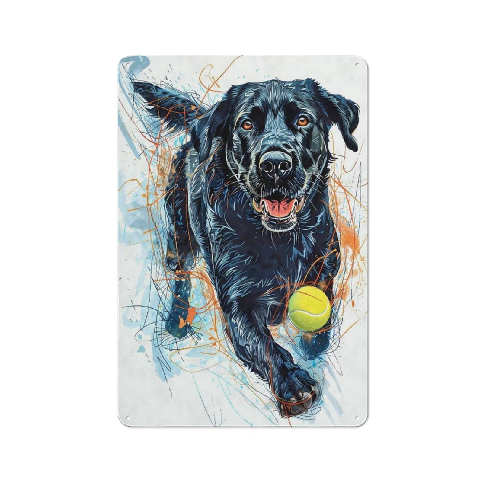 Junmoney Labrador Retriever Ball Vintage Tin Sign 30X20cm For Hobby Room Or Studio, A New Home Present For Creative Interior Collectors
