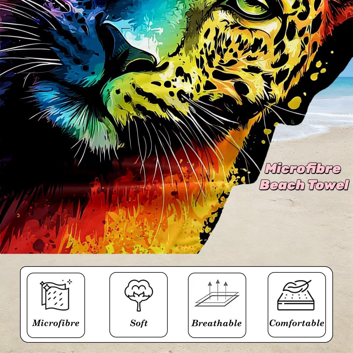 Toalla Playa 80x160 cm, Toalla Gimnasio Microfibra Secado Rapido, Juego de 2 Antiarena Toallas de Playa, Ligera Compacta Toallas Microfibra Grande, Regalo Mujer Hombre (Estampado de leopardo) -5115