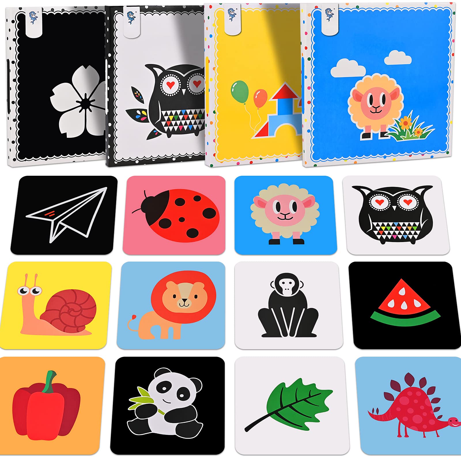 Faburo 96PCS 192 Pages Baby Flash Cards, Visual Stimulation Card with High Contrast Colorful & Black White Flash Sensory Cards for Babies Ages 0-3-6-12-36 Months Toys Gift, Early Educational Study