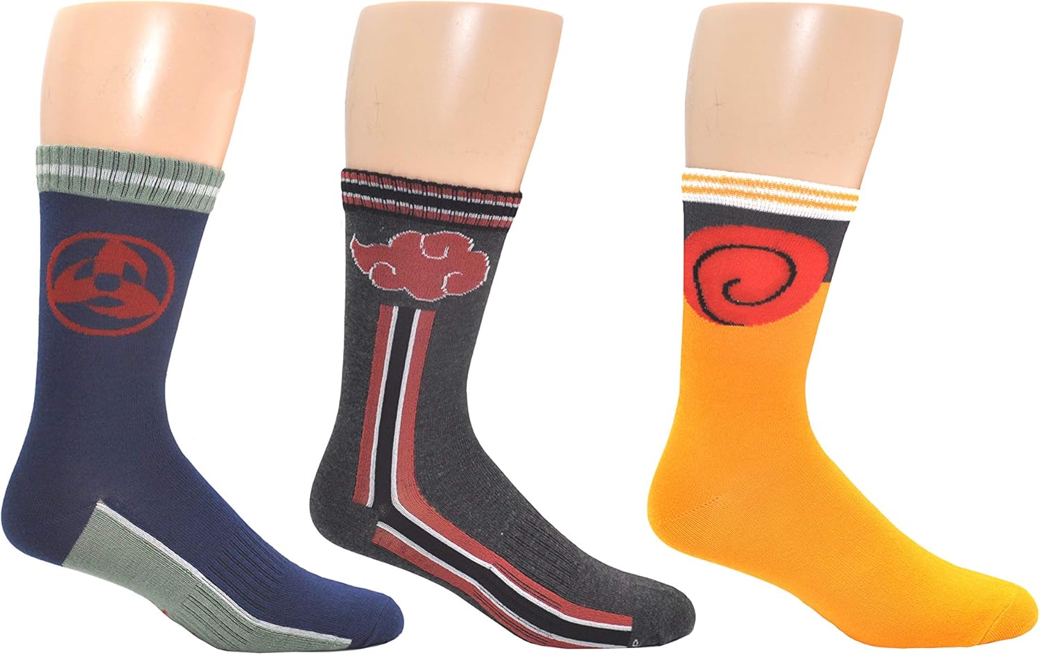Everything Legwear Naruto Shippuden Streetwear Crew Socks (3 Pair) - Checkered Street Style Gift Socks - One Size Fits Most