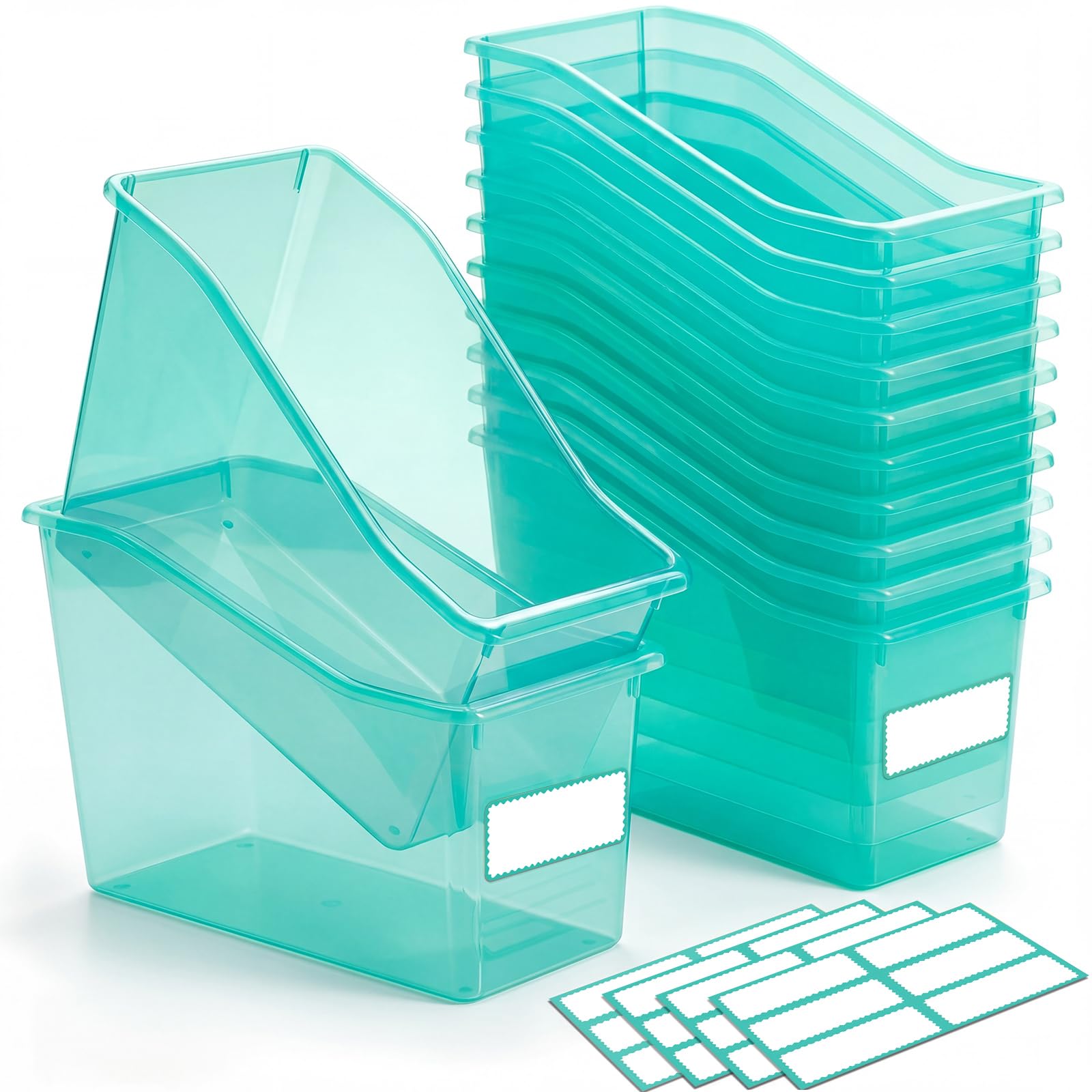 Geetery Plastic Book Bins for Classroom, 12 Pcs, Blue-Green