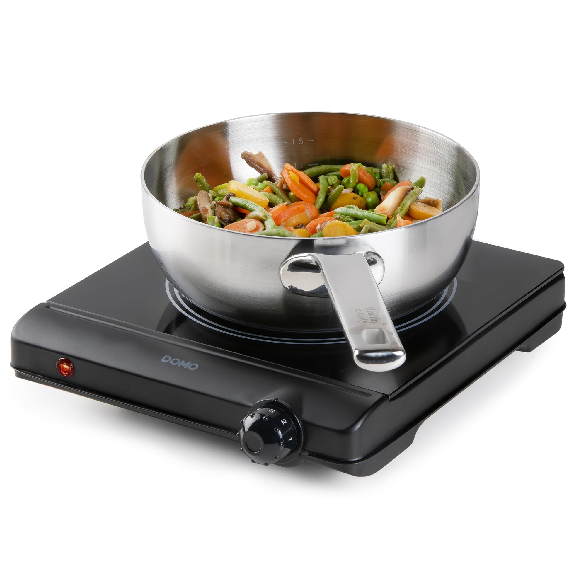 DOMO DO30111KP Plaque de cuisson en céramique - ECO - 1 feu - Ø18 cm - Technologie infrarouge pour une cuisson rapide et efficace - Thermostat réglable avec 6 niveaux - Noir
