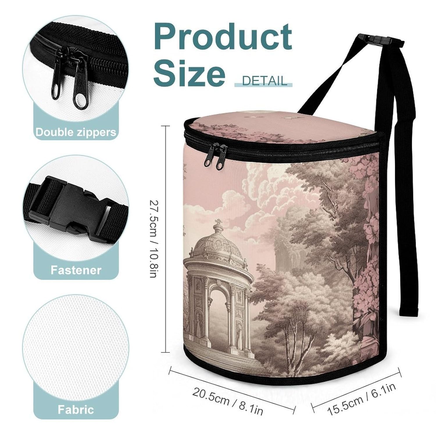 MUSM Leakproof Car Trash Can 2.5 Gallon, Durable Automotive Garbage Bag with Waterproof Liner, Peach Delicate Flowers Trash Bag for Car, Truck, RV & Bathroom