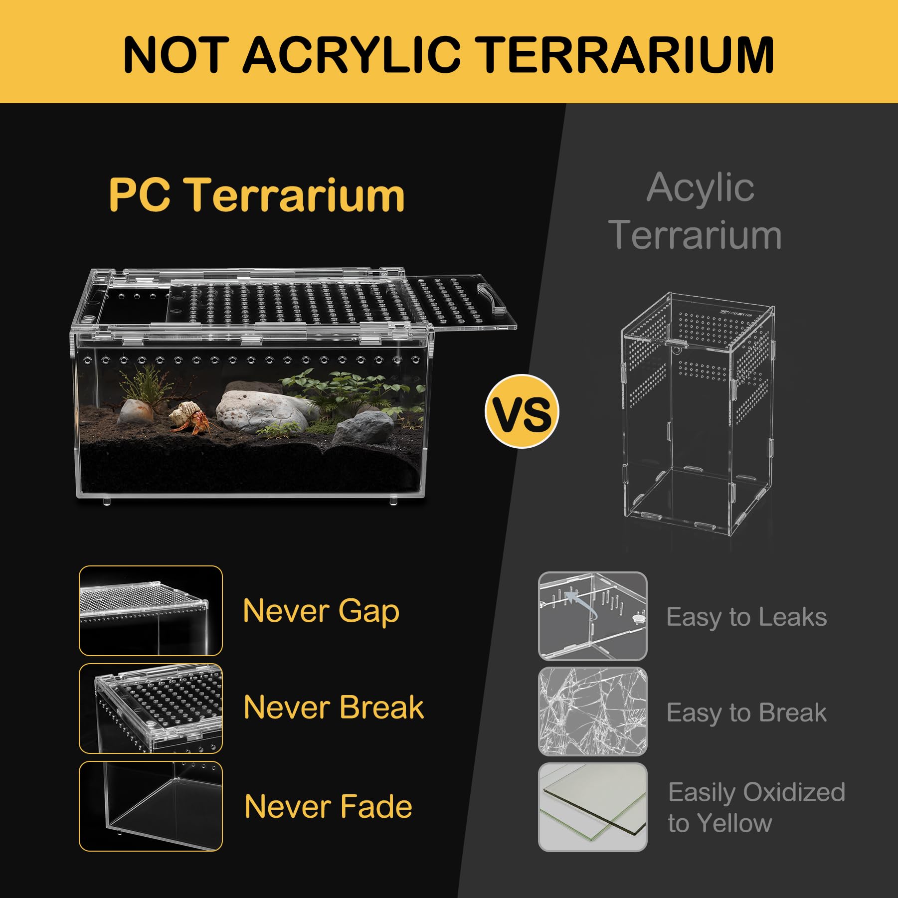 Kit de iniciación de terrario para reptiles, caja de alimentación para lagartos, serpientes, camaleones, arañas saltarinas, 17.72 x 9.84 x 7.87 pulgadas, grande