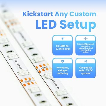 Alpena MAX LED Light Strip Starter Kit EZ-Link Modular 12V Plug-and-Play Lighting for Cars & Trucks, Interior/Exterior Stick-On Light Bars, 212 Weatherproof Strips, Red