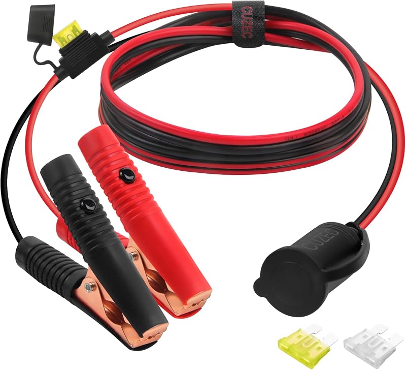 Extensão para tomada de isqueiro CUZEC 12 V/24 V com garra para bateria e cabo 14 AWG – 1,2 m