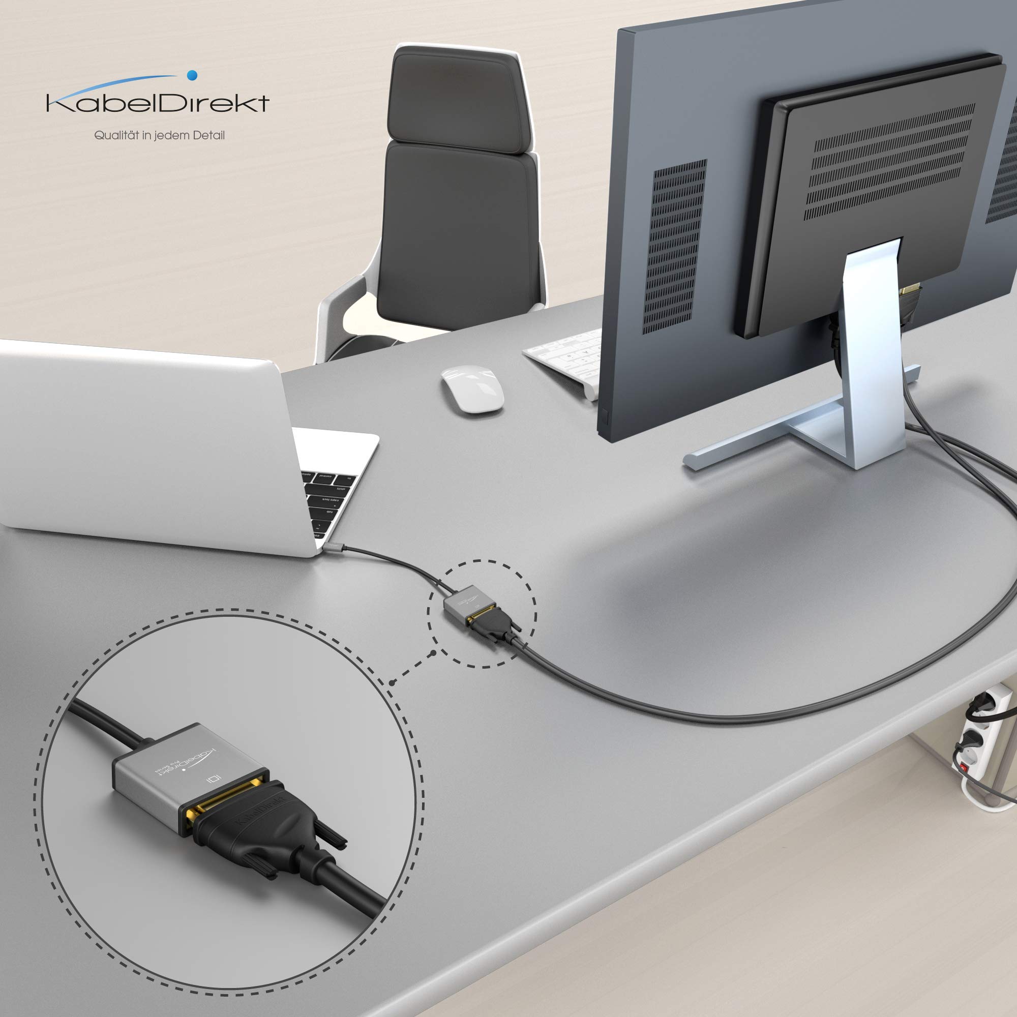 KabelDirekt – USB tipo C per adattatore DVI – 0,15 m – (risoluzioni fino a 4K/30Hz, USB C 3.1 e Thunderbolt 3, per MacBook Pro 2016/2017, MacBook 12“ e altri apparecchi)