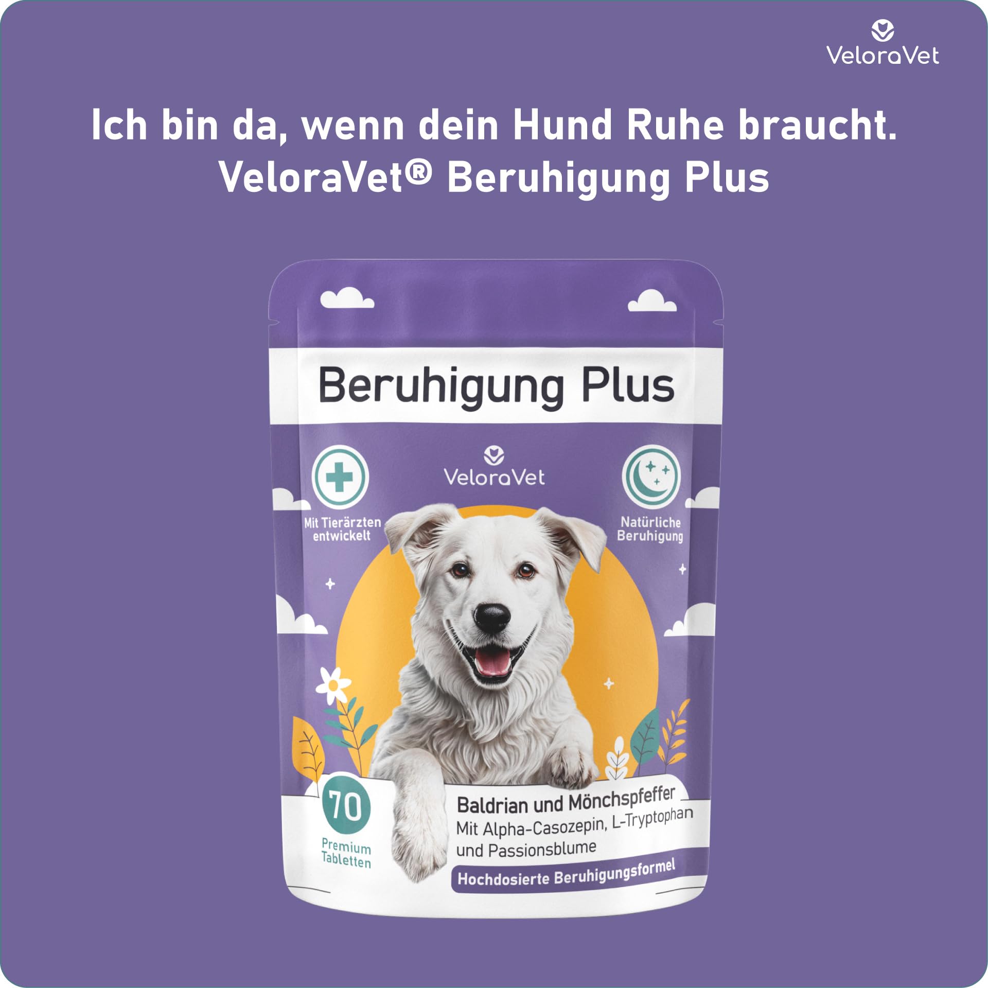 Beruhigungsmittel für Hunde mit Baldrian, Kamille - Natürliche Beruhigung & Seelenruhe als leckerer Snack für deinen Hund - Ideal bei Angst, Stress, Silvester, Autofahren - 70 Stück