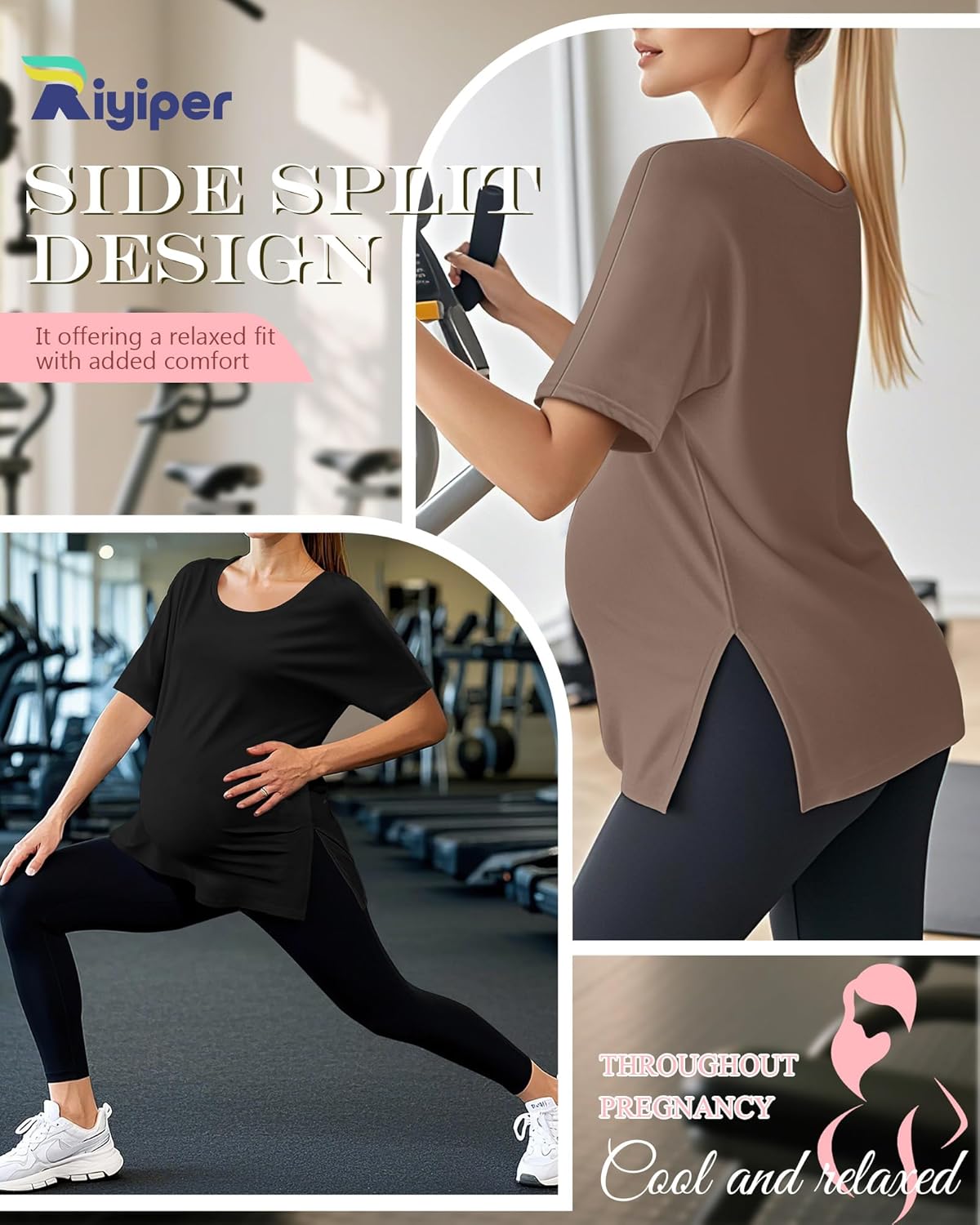 Riyiper 3 Pack Women's Maternity Shirts Side Split U Neck Loose Pregnancy Tops Tunic Blouses Casual Summer Clothes - Image 6