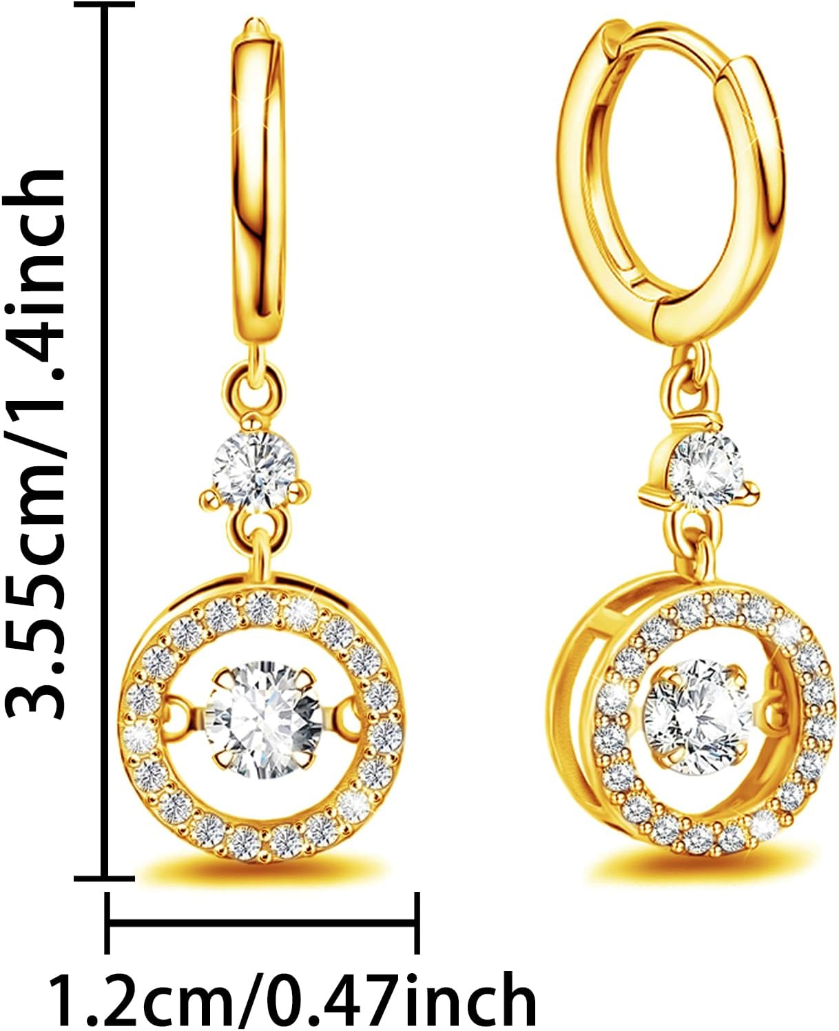 Sterling Silver Huggie Hoop Earrings with Charms Gold Dancing Diamond Drop Dangle Earrings for Women Round Halo CZ Sparkling Dangle Hoop Earrings Clear Crystals Fashion Jewelry Gifts for Birthday - Image 6