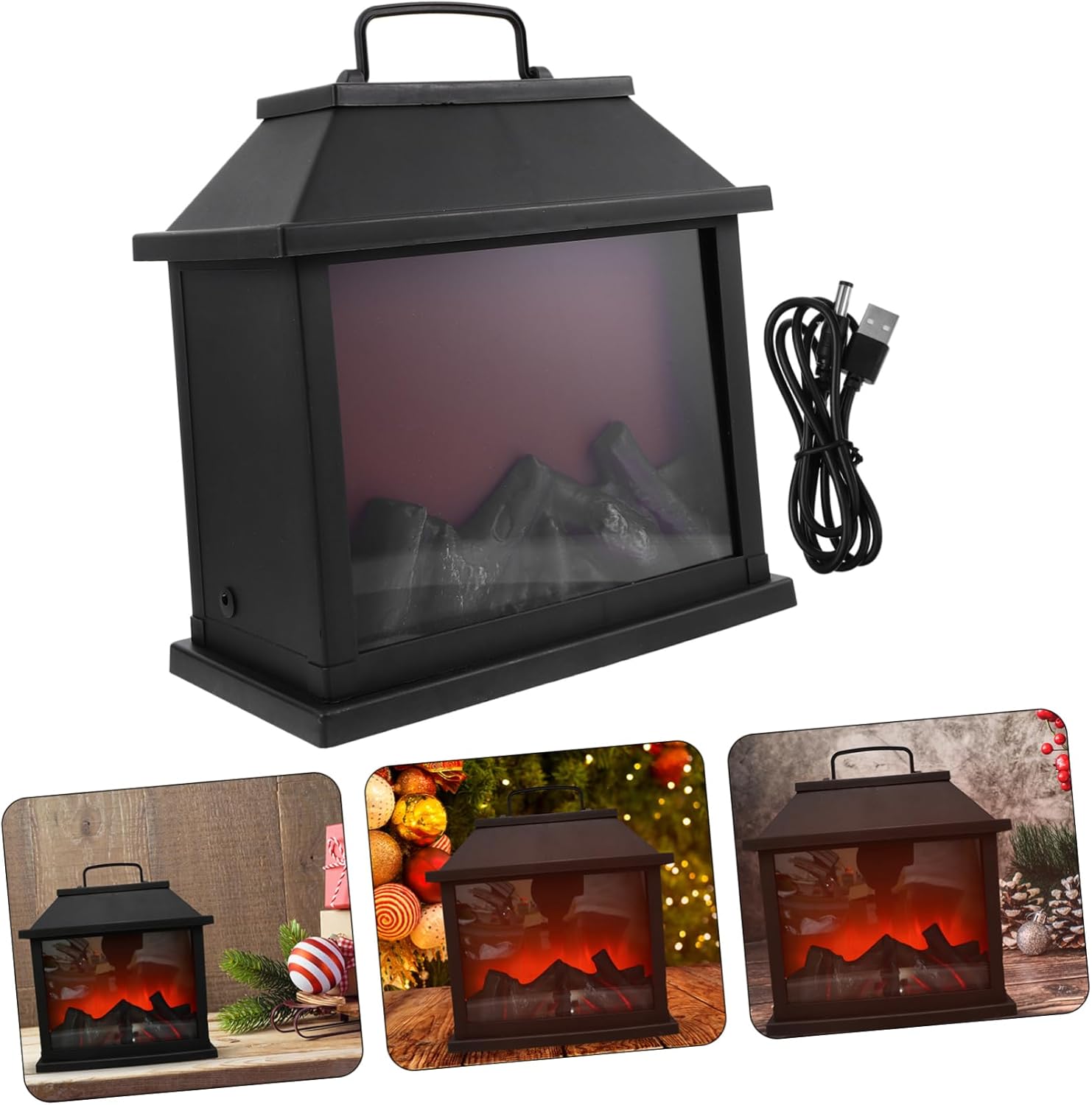 Christmas Fireplace Lantern Led Decorative Light Vintage Xmas Hanging Lamp for Home Decor Warm Atmosphere Multi-use Night Material Holiday