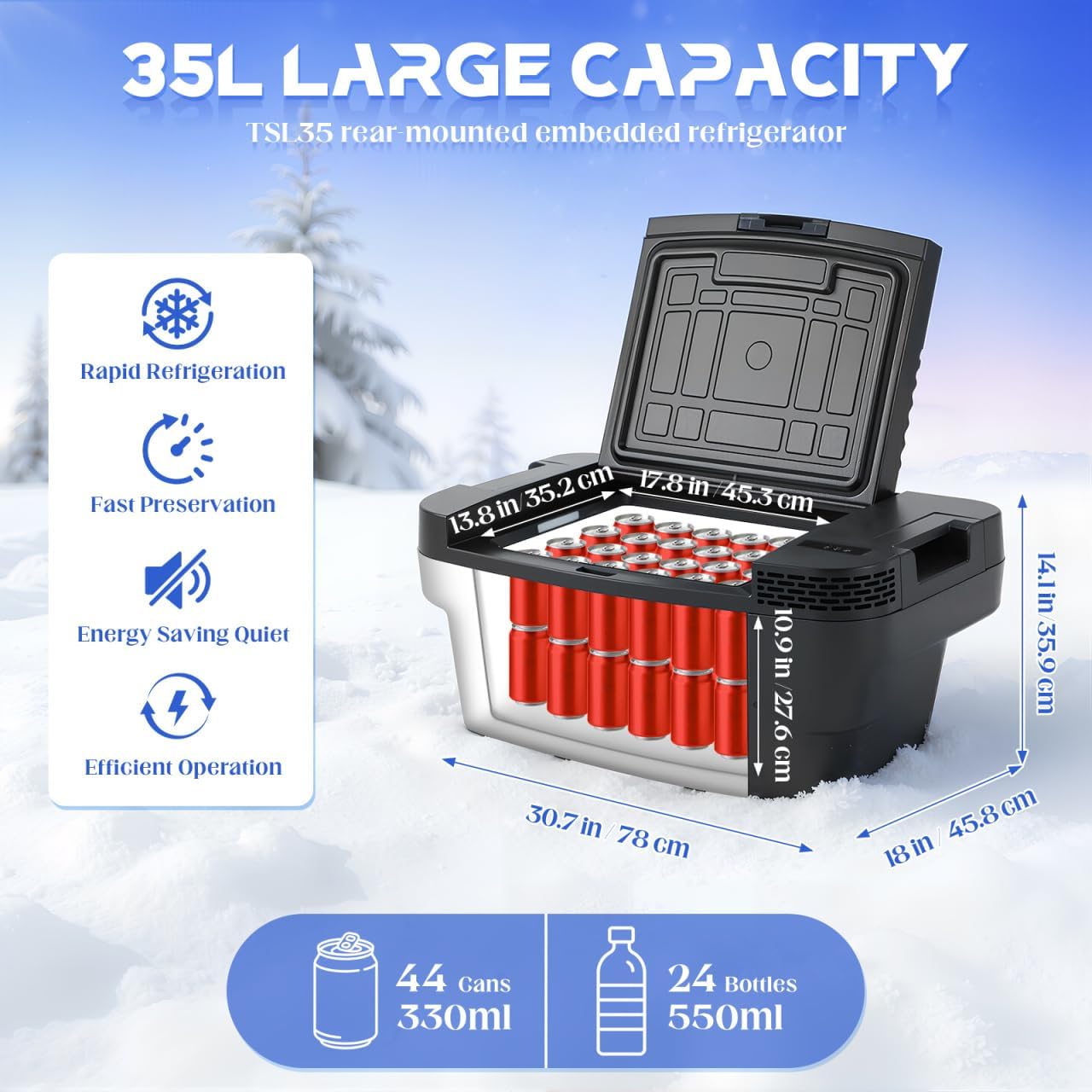 35L Car Refrigerator Compatible with Tesla Model Y, Portable Freezer for Sub Trunk, -4°F to 68°F Electric Cooler with App Control, 12V/24V DC & 110-240V AC for Camping, Road Trip, Tailgating, 37 Quart