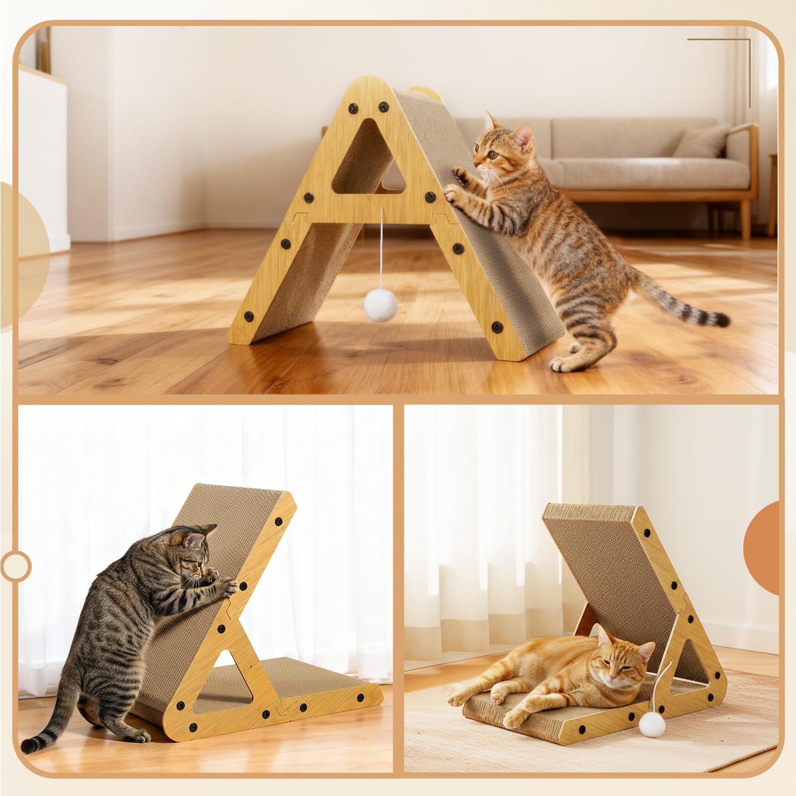 Gimars extra dick 3.5cm Kratzbrett für Katzen, A-Form Kratzpappe für Katzen, stabiles Kratzmöbel Katze, vertikal & horizontal nutzbar, 10kg belastbar