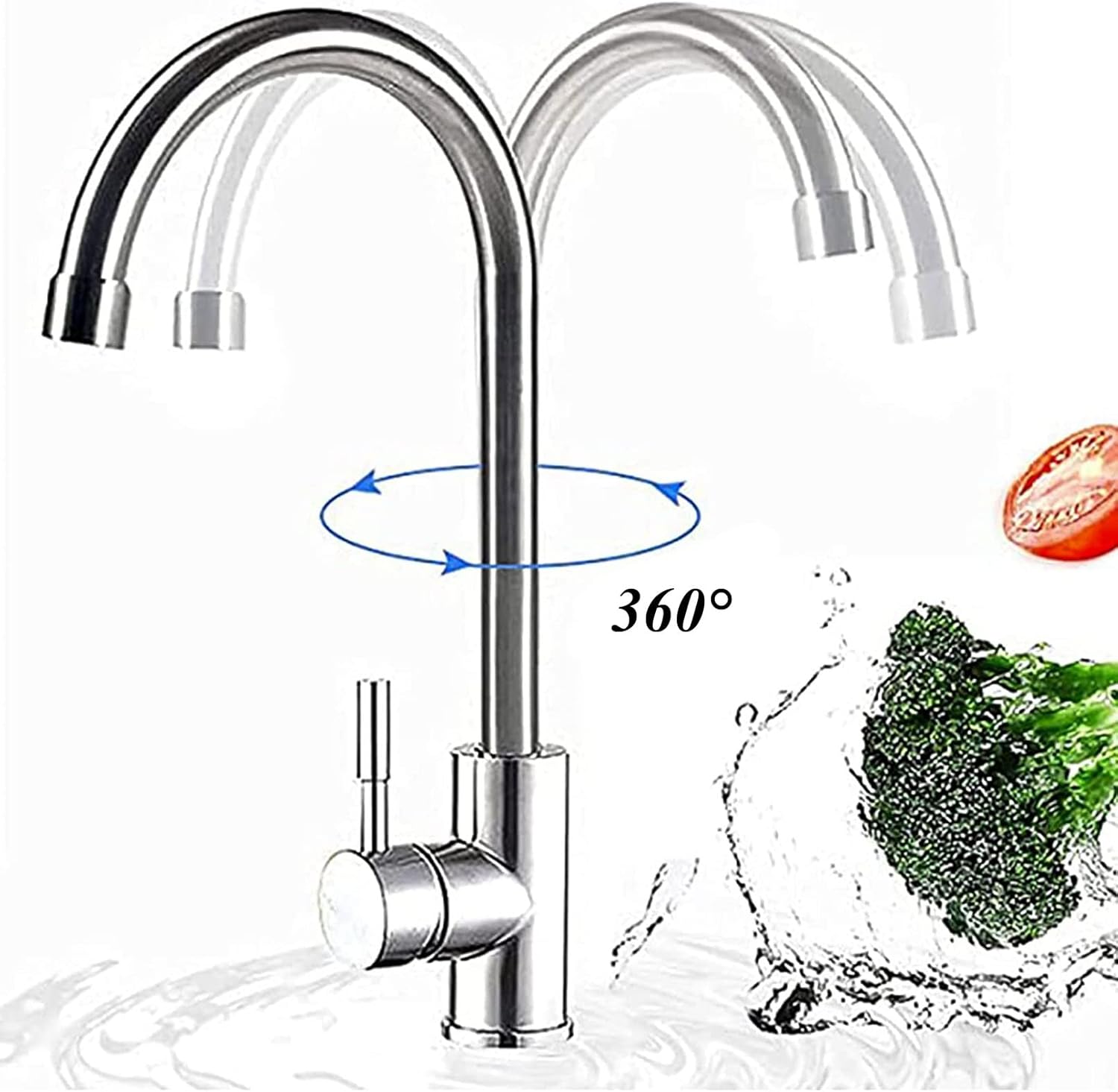 Stainless Steel Kitchen Sink with Faucet 1 Compartment Commercial Utility Sink with Faucet and Backsplash for Restaurant, Laundry, Garage or Backyard