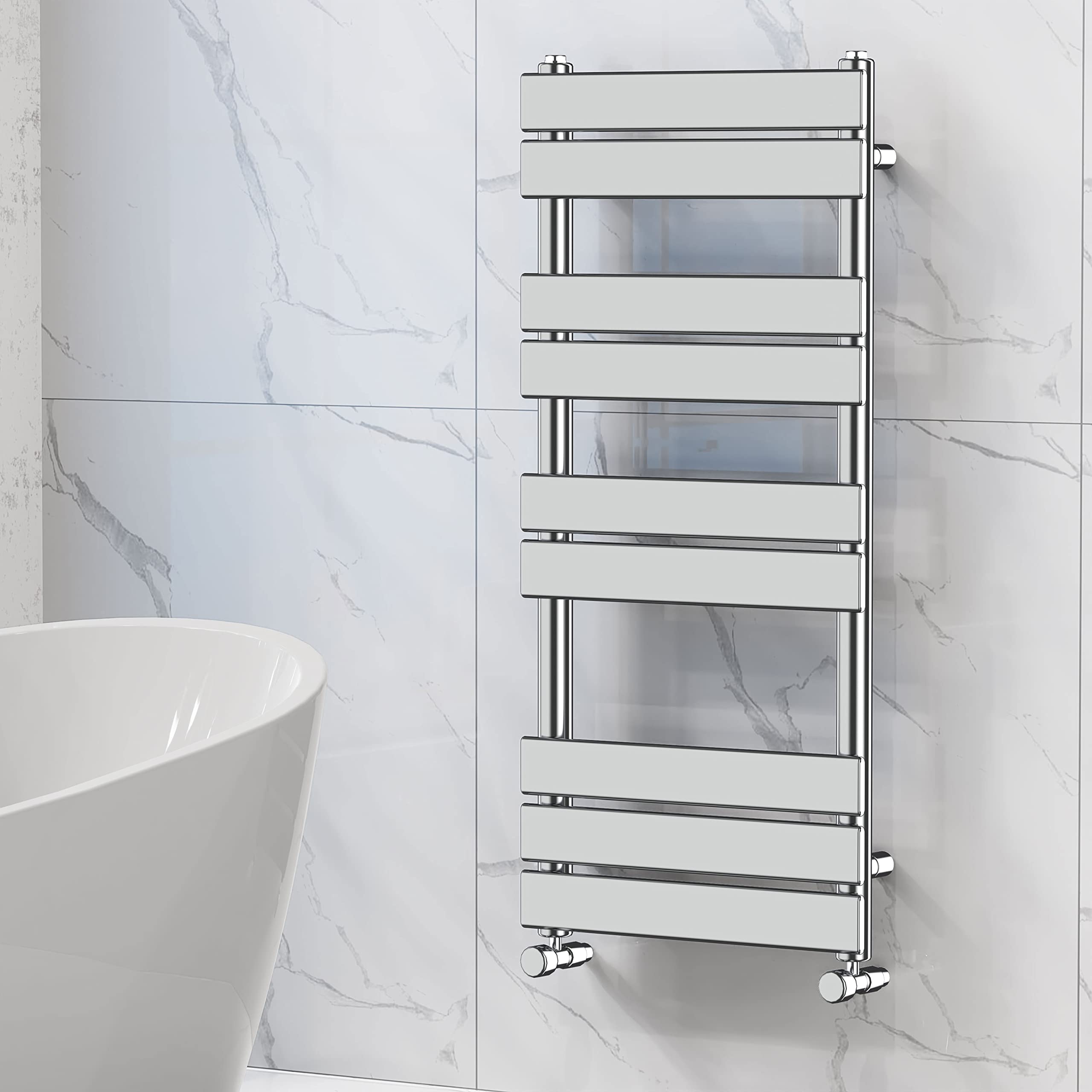 NRG Designer Bathroom Flat Panel Heated Towel Rail Radiator Modern Central Heating Warmer Wall Mounted Ladder Rad 1000×450mm Chrome