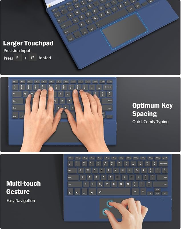 MoKo Bluetooth Billentyűzet Touchpaddal Surface Pro 7+/7/6/5/4/3 Készülékekhez - 7 Színű RGB Háttérvilágítás, Újratölthető, QWERTY