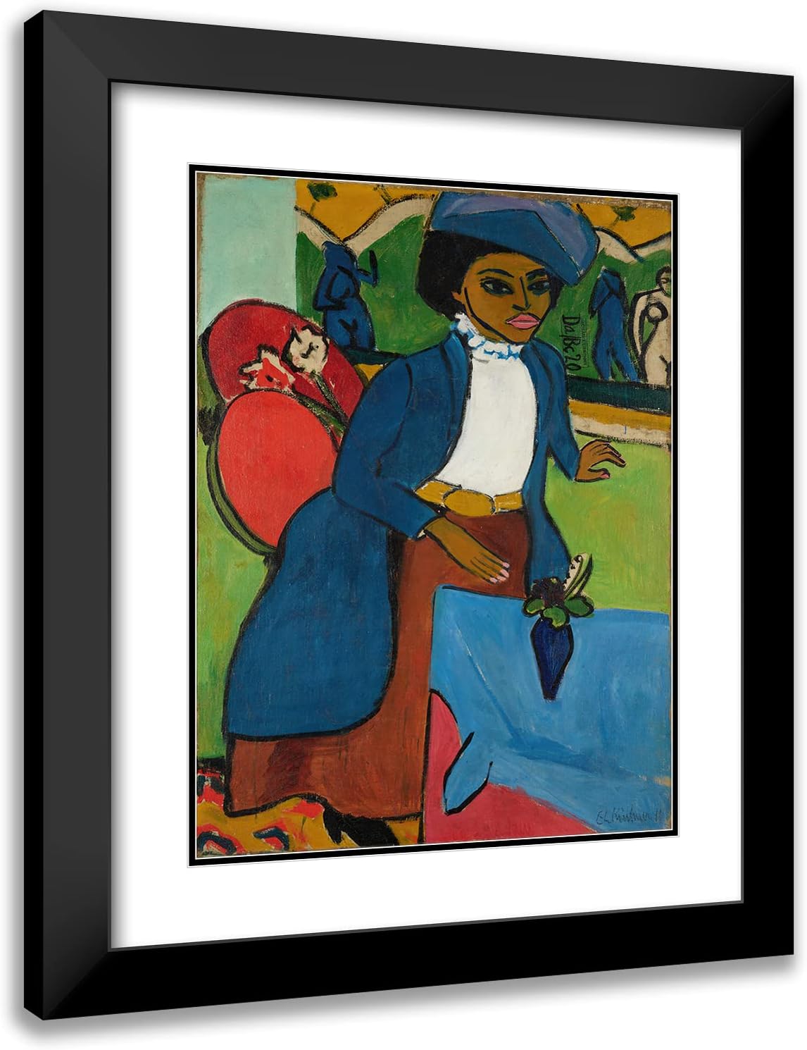 ArtDirect Ernst Ludwig Kirchner 15x18 Black Modern Frame and Double Matted Museum Art Print Titled - Women's Portrait (Portrait of a Woman) (1911)