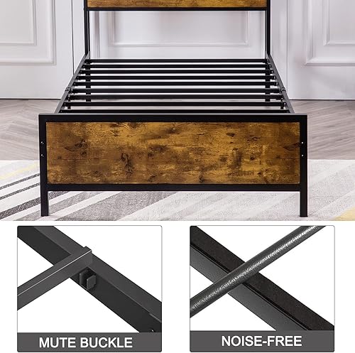 Miniatura 24 de GAZHOME Base de cama individual, cama de plataforma con cabecera de almacenamiento de 2 niveles, sólida y estable, sin ruido, no necesita somier,