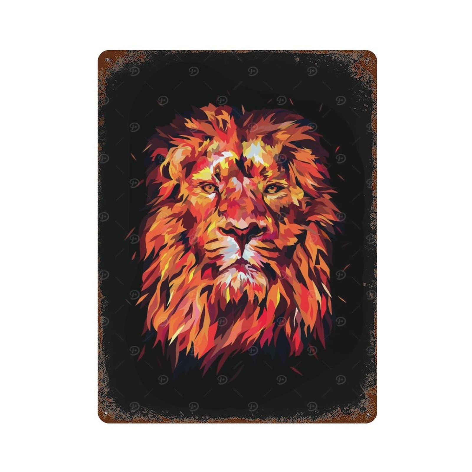 Rust Effect Fiery King Lion Vintage Rust Metal Sign 15.7"x11.8", Rustic Home Decor for Farmhouse, Kitchen And Entryway Decor