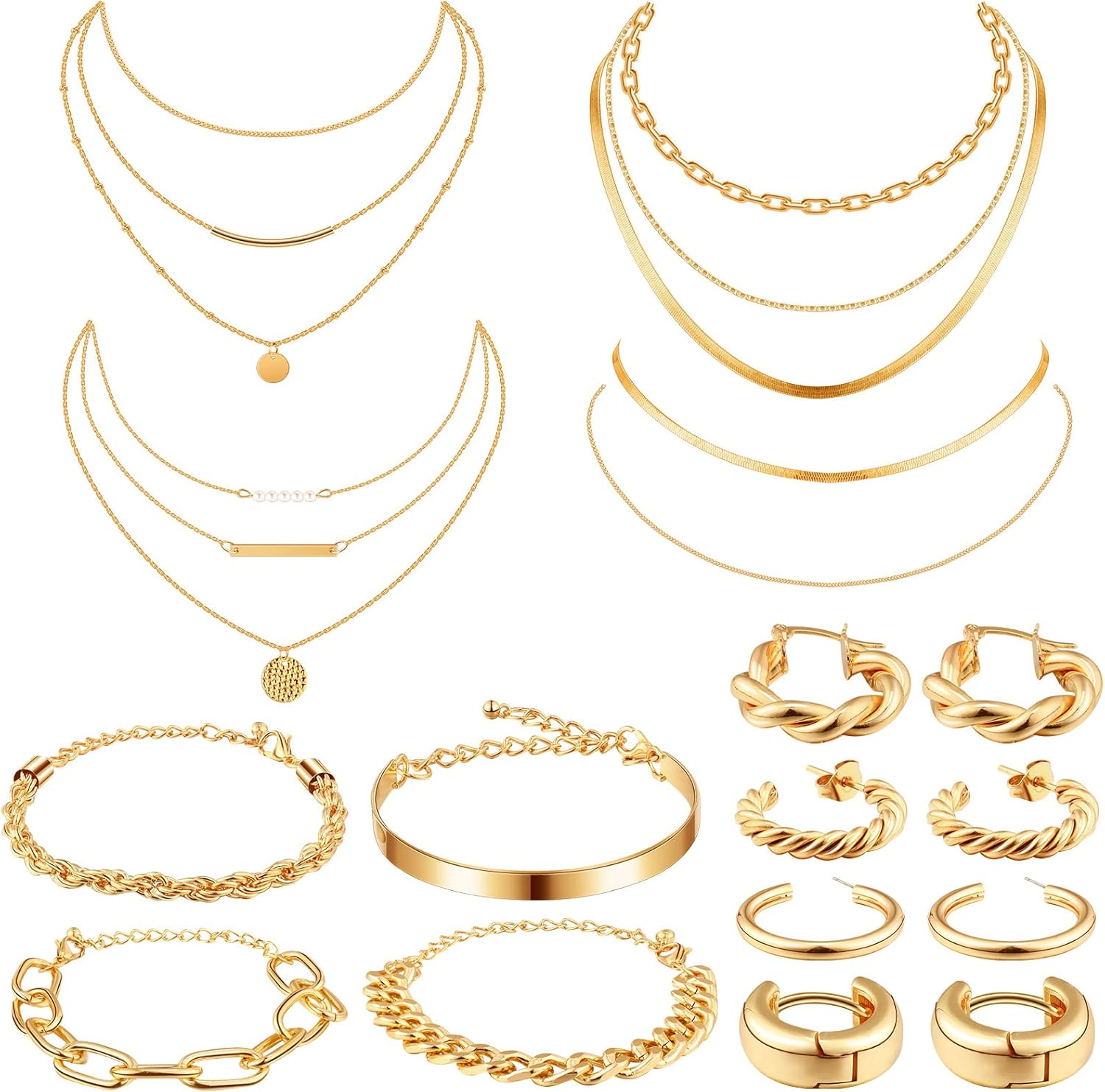 Tiamon 12 Pcs Valentine's Gold Silver Jewelry Sets for Women Layered Set of Earring Necklace Bracelets for Men Jewelry Gifts