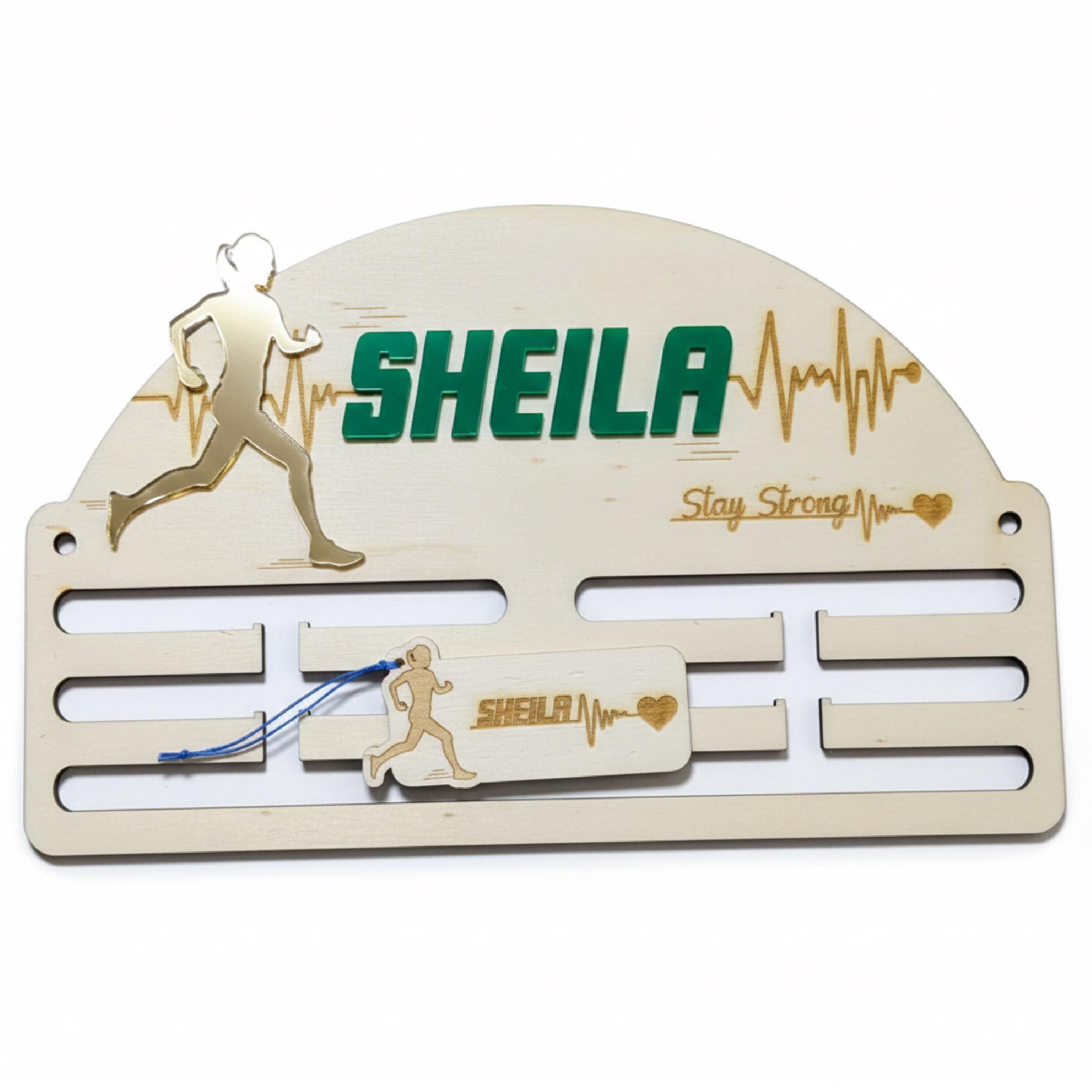 Medallero Running de Madera Personalizado con Nombre - Corredor Acrílico Espejo Hecho en España