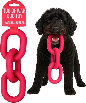 Dougs Dog Supplies Chain Link Tug Toy, Tug Toys for Dogs, Rubber Chain Toy for Tug of War Pink
