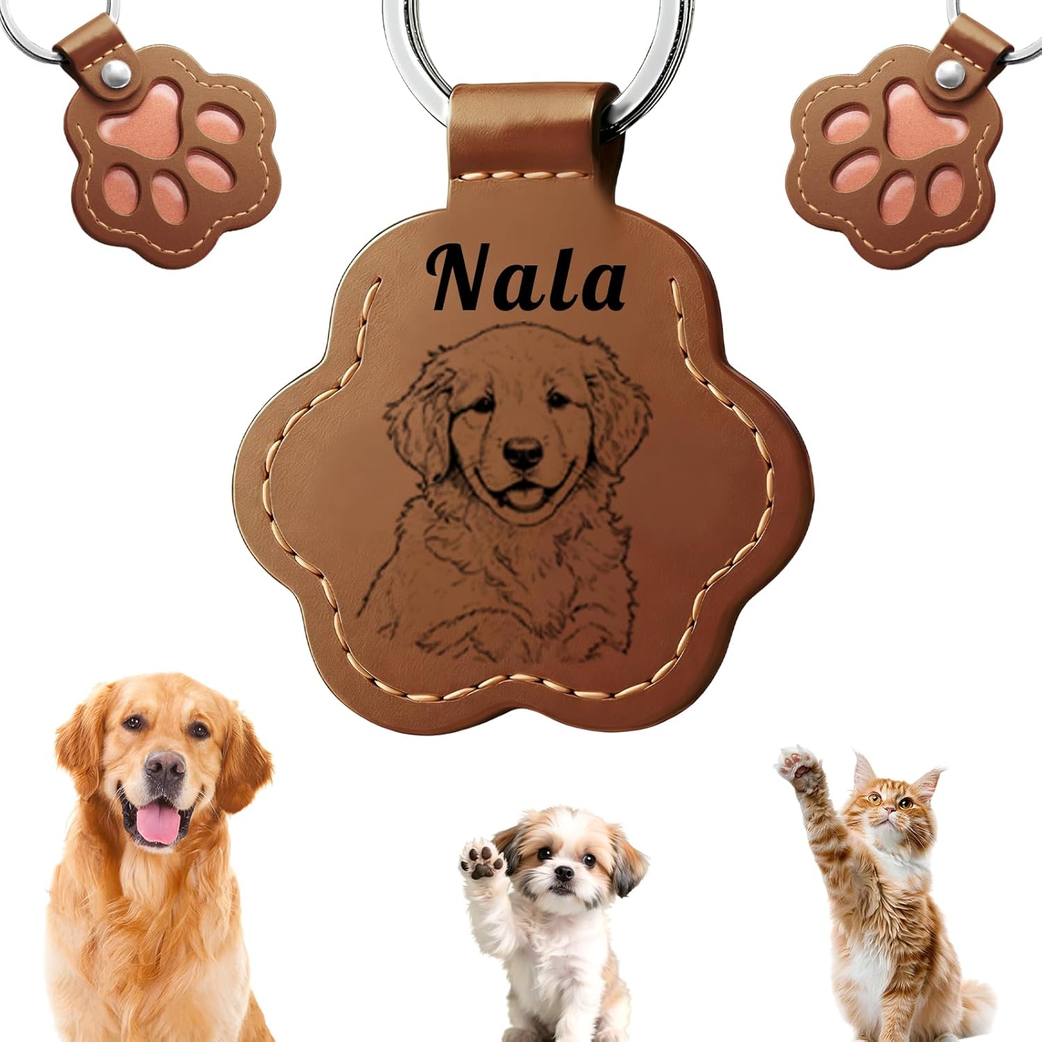 Custom Pet Memorial Gifts for Dogs Keychain,Personalized Name Paw-Shaped Leather Handmade Keepsake Cat Dog Key Chain