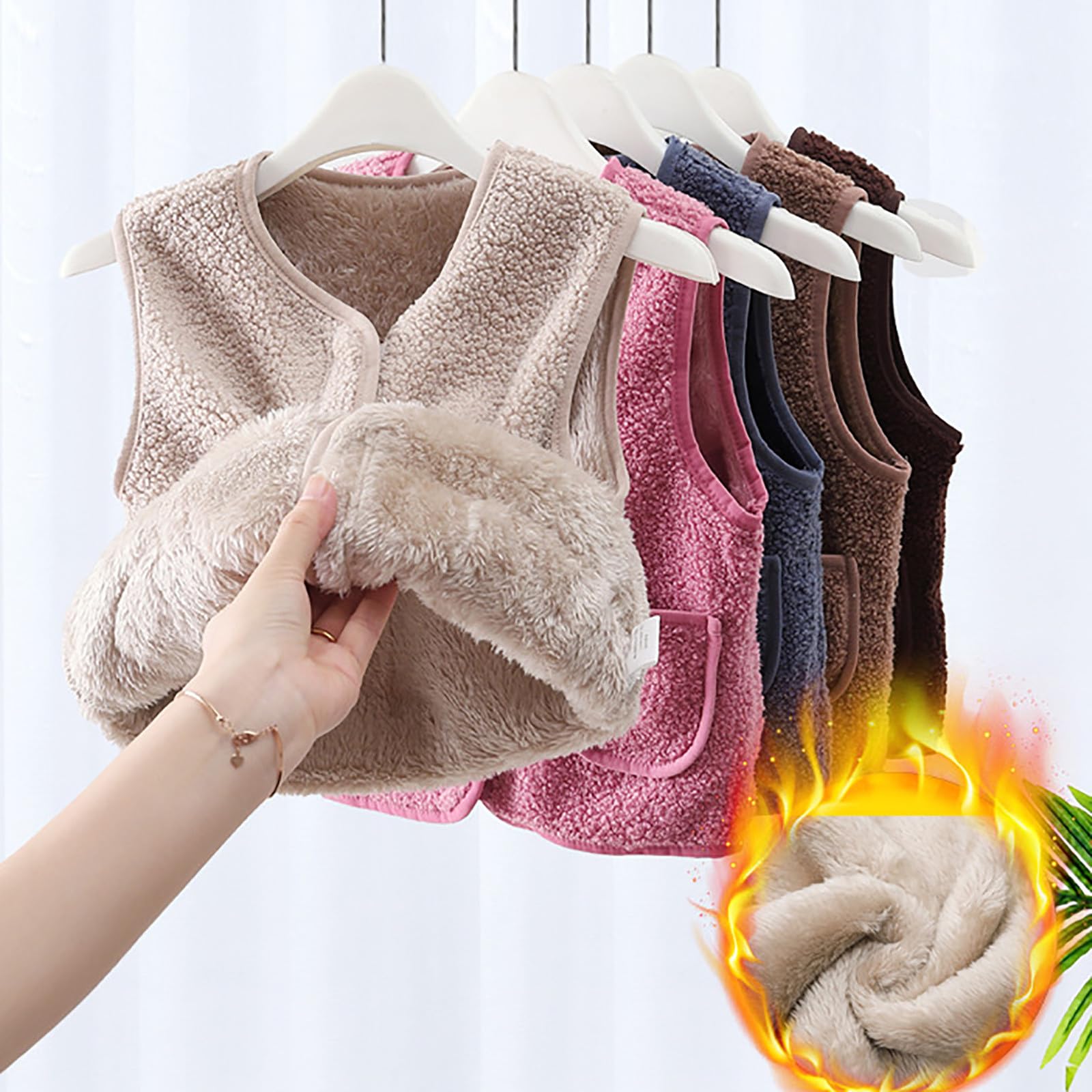 Baby Teddy Weste Ärmellose Übergangsjacke Fleece Frühlingsjacke Kinder Warmen Teddyweste Jungen Mädchen Weiche Kinderweste Leichte Gilet Kleinkind Fleecejacke Babys Vest mit Taschen - 2