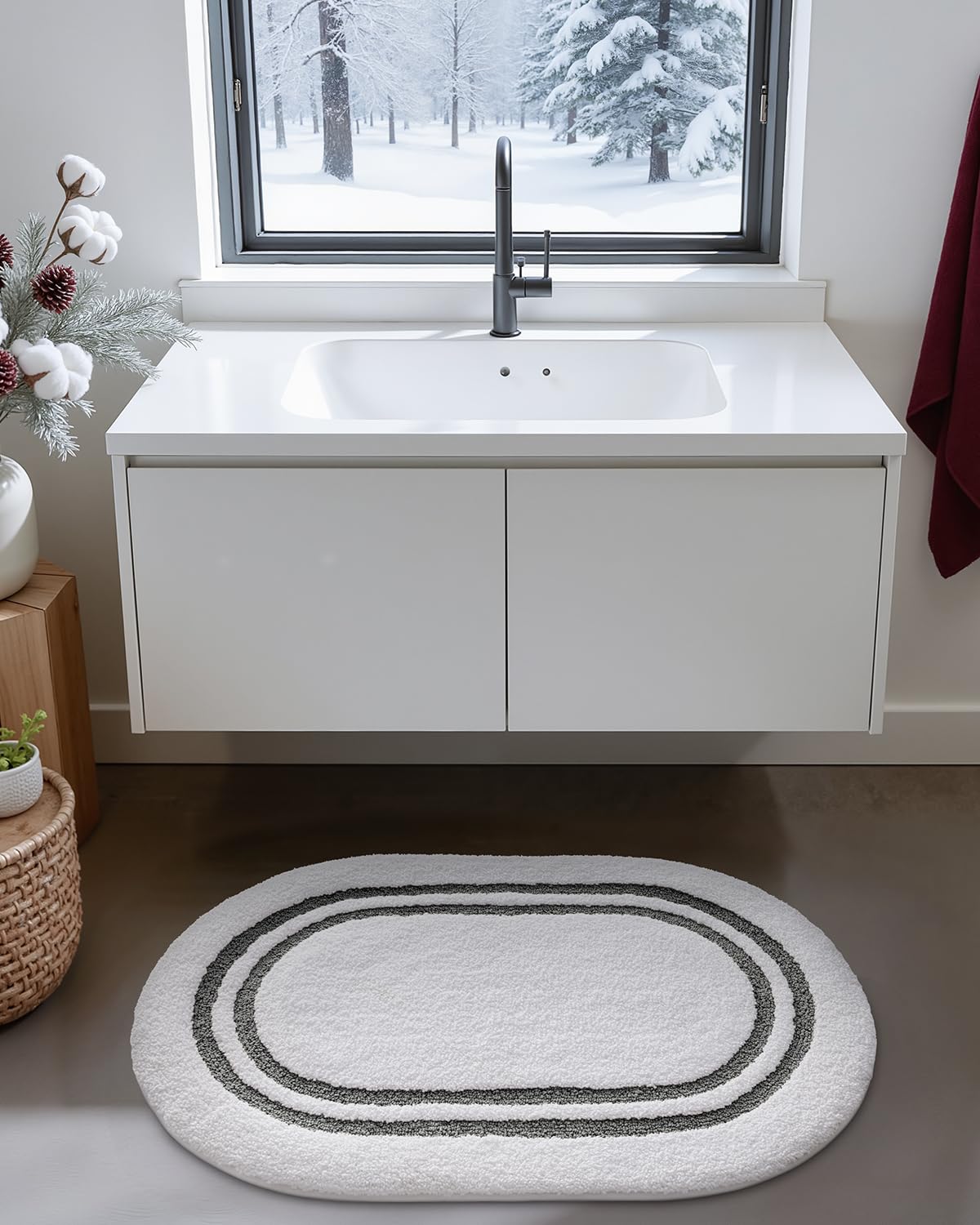 DEXI Badezimmerteppich, Badematte für Badewanne, rutschfest, waschbar, saugfähig, weiche Mikrofaser, ovale Form, Badteppiche für Badezimmerboden, Duschraum, WC, Waschbecken, 61 x 91,4 cm, Dunkelgrau