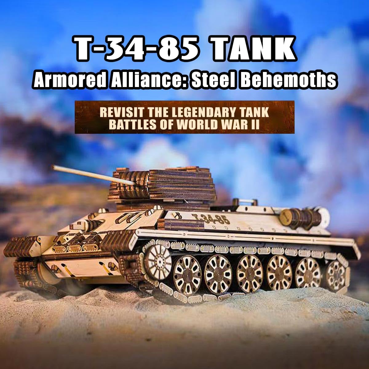 3D Holzpuzzle für Erwachsene, Mechanisch Militär T-34-85 Panzer 3D Holz Modell Bausatz, 965 Teile Holzpuzzle Panzer 3D Puzzle Holz Tank Handwerk Spielzeug Geschenk -KIT