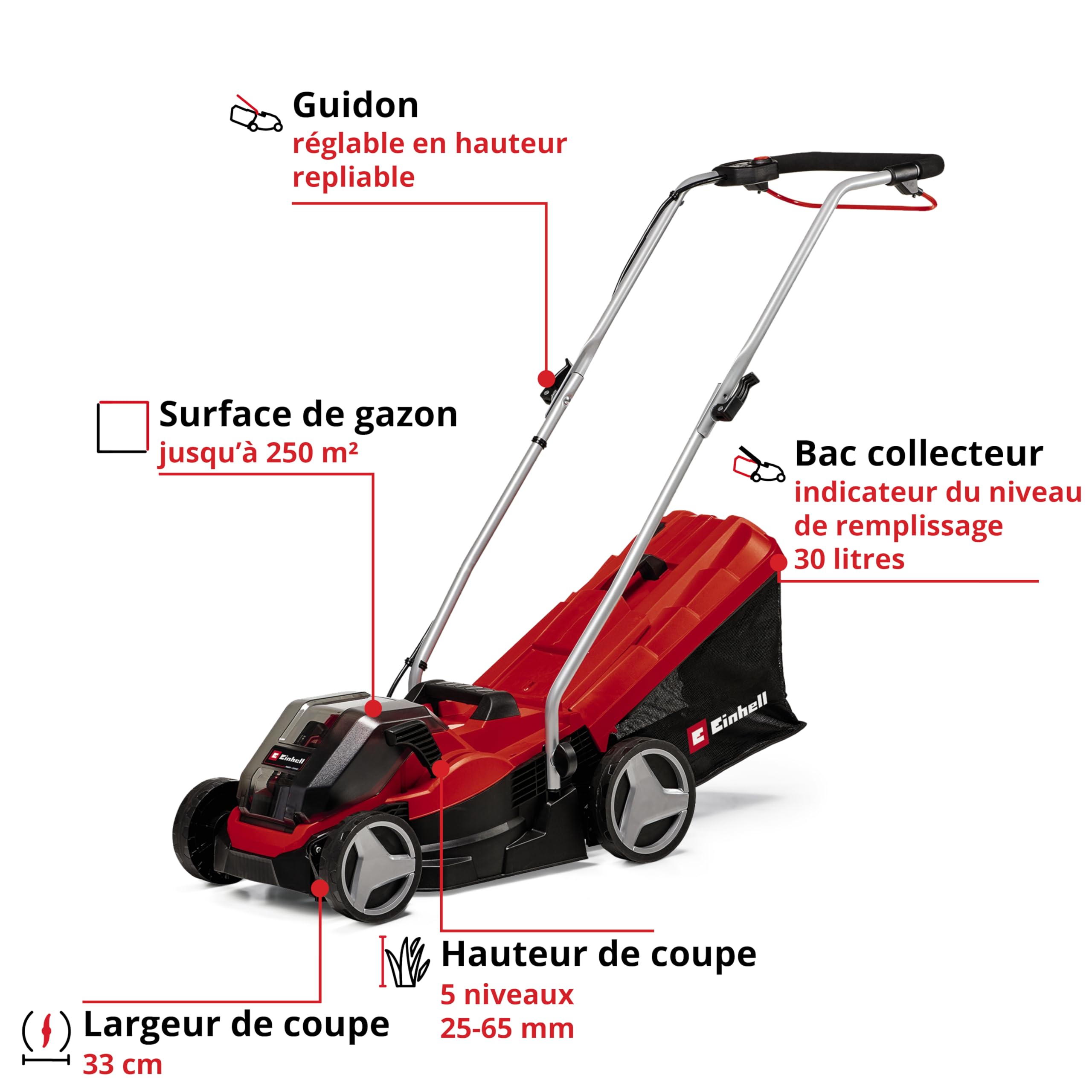 Einhell Tondeuse à Gazon sans Fil GE-CM 36/33 Li Kit - Power X-Change 36 V 33 cm Largeur de Coupe avec 2 Batteries 2,5 Ah et 2 Chargeurs